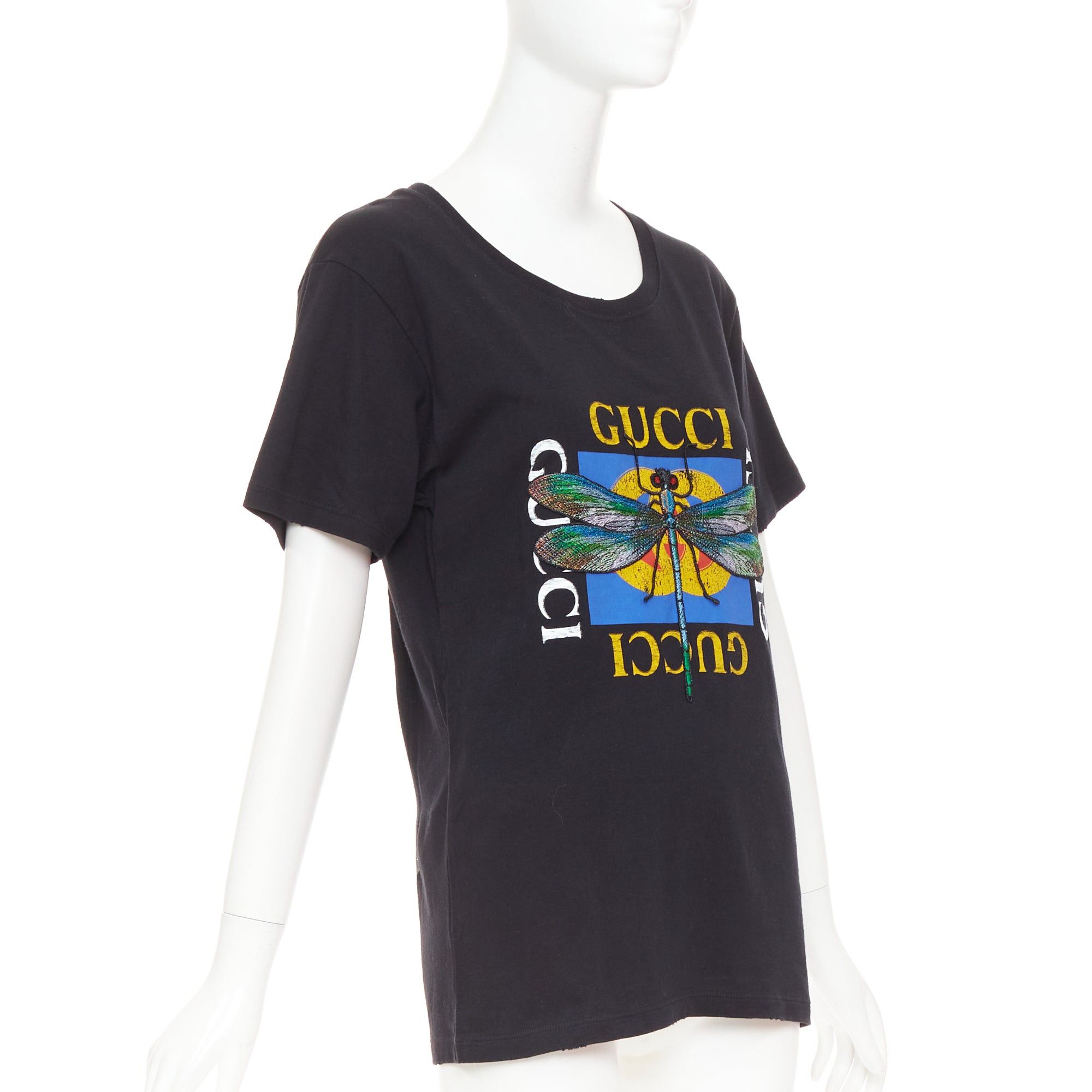 Gucci GUCCI 2018 black cotton vintage logo embroidered dragonfly jersey tshirt XS Size XS / US 0-2 / IT 36-38 - 5 Thumbnail