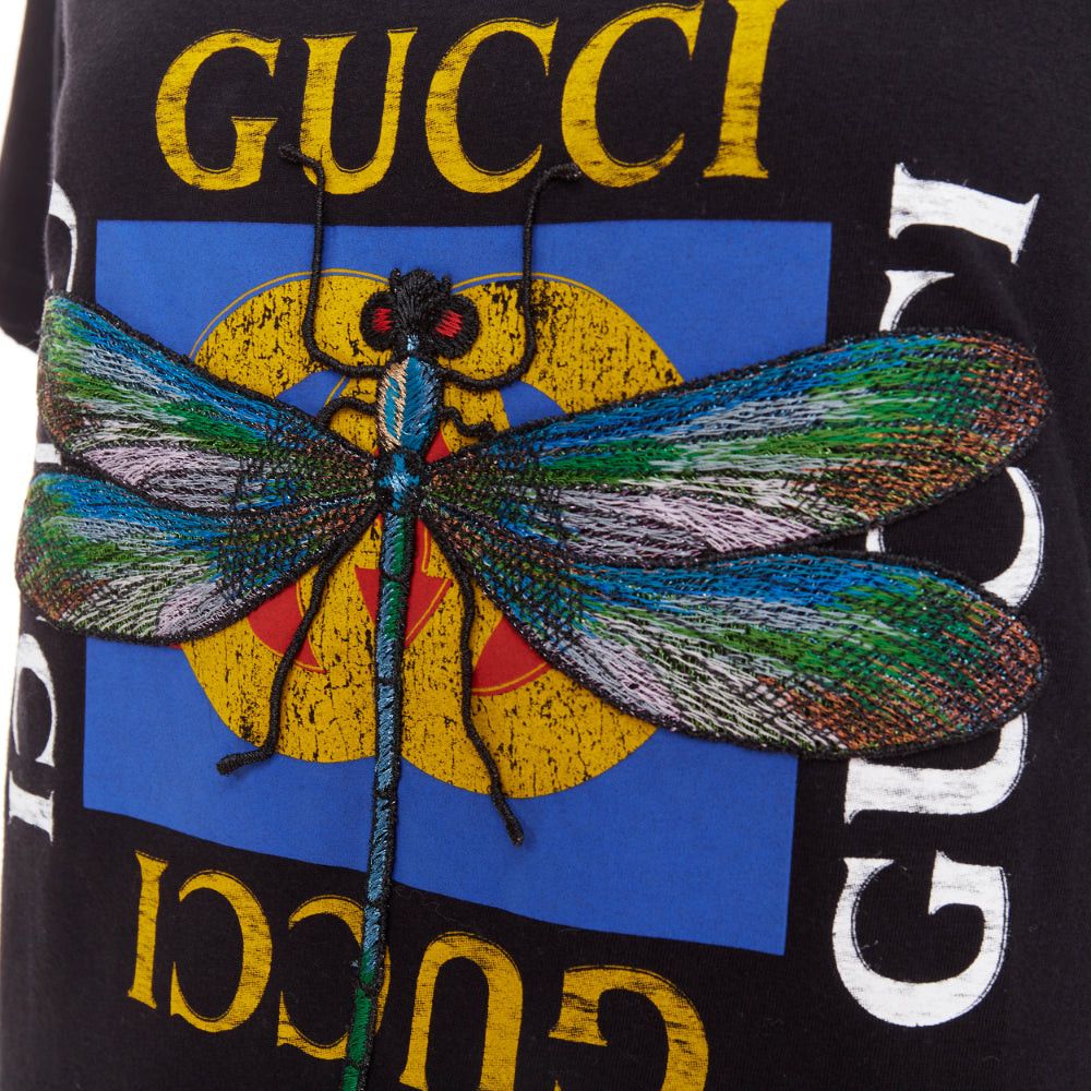 Gucci GUCCI 2018 black cotton vintage logo embroidered dragonfly jersey tshirt XS Size XS / US 0-2 / IT 36-38 - 8 Thumbnail