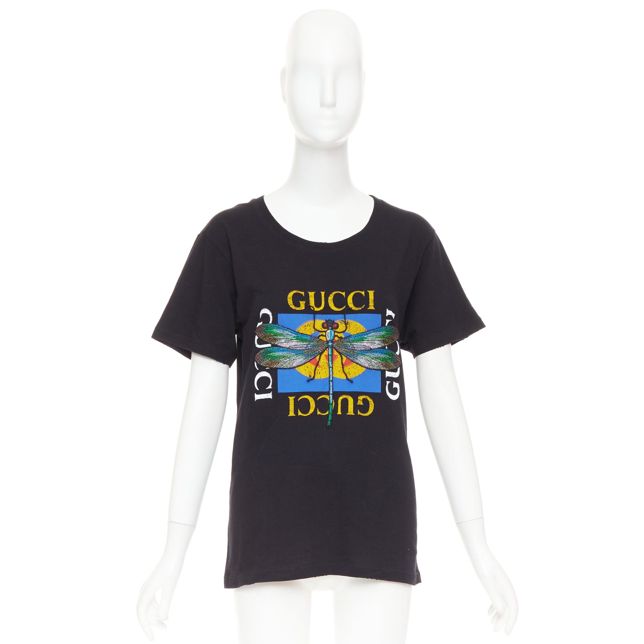 Gucci GUCCI 2018 black cotton vintage logo embroidered dragonfly jersey tshirt XS Size XS / US 0-2 / IT 36-38 - 10 Thumbnail
