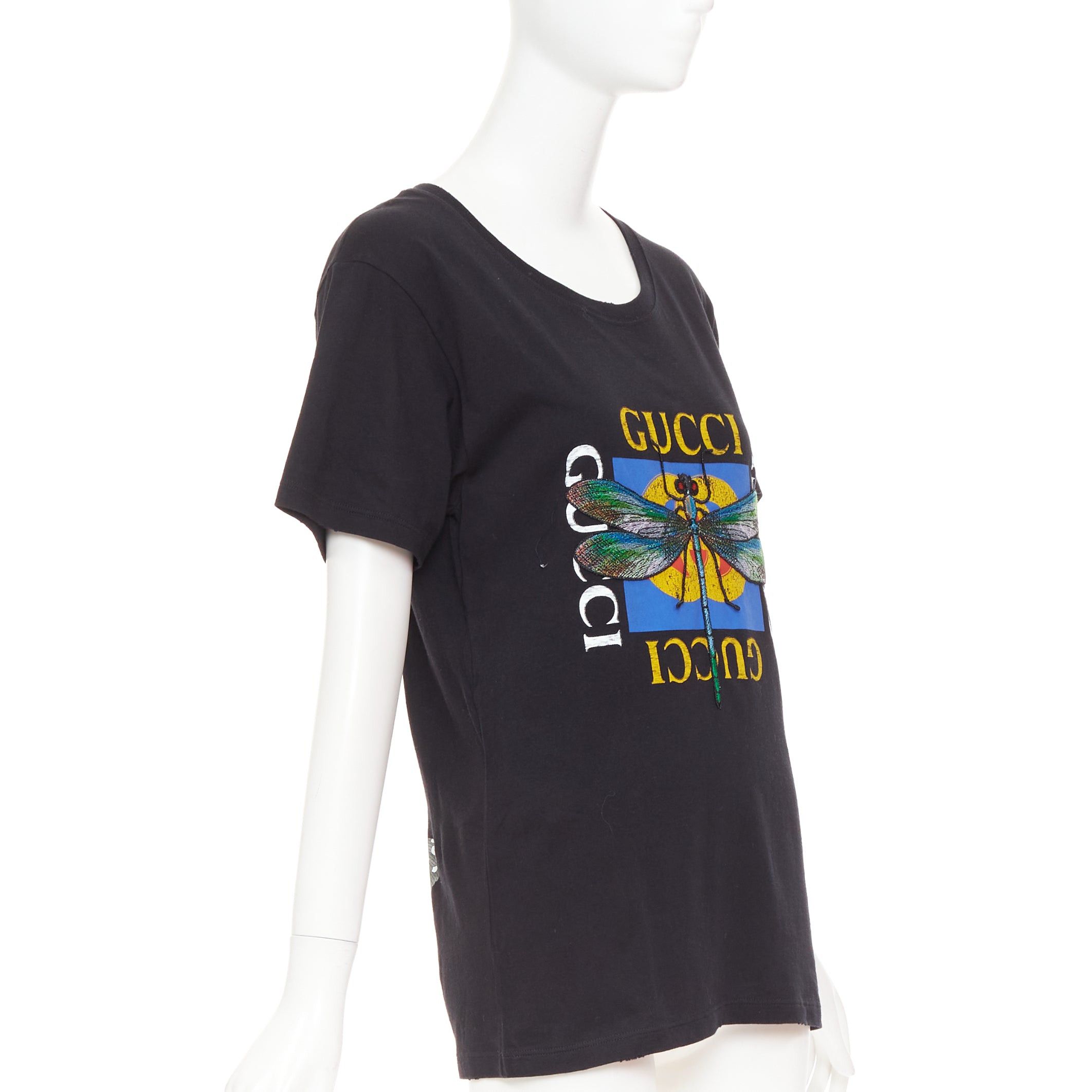 Gucci GUCCI 2018 black cotton vintage logo embroidered dragonfly jersey tshirt XS Size XS / US 0-2 / IT 36-38 - 3 Thumbnail