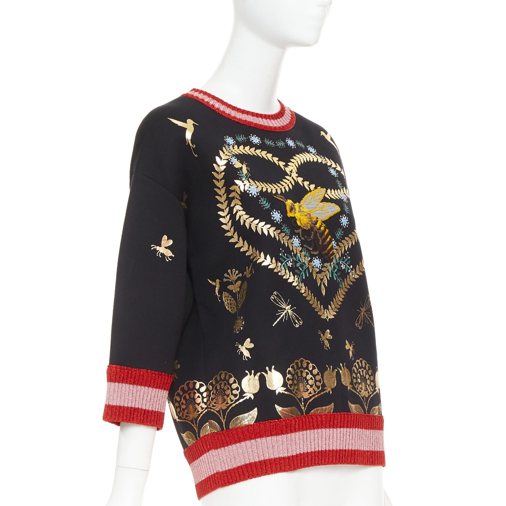 Gucci GUCCI black pink metallic foil Laminated Heart Bee applique sweatshirt S Size S / US 4 / IT 40 - 3 Thumbnail