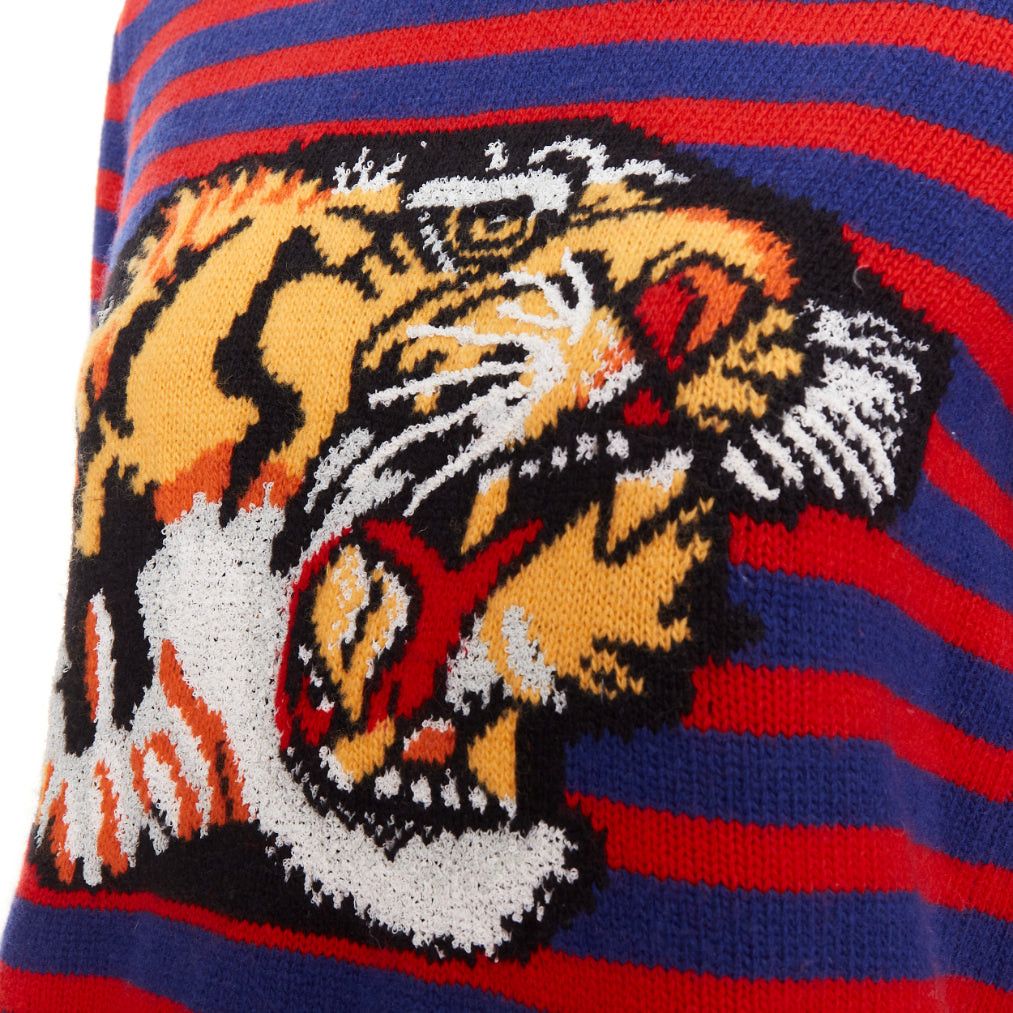 Gucci GUCCI 2017 Runway wool red blue stripe Tiger Head intarsia crew sweater XS Size XS / US 0-2 / IT 36-38 - 6 Thumbnail