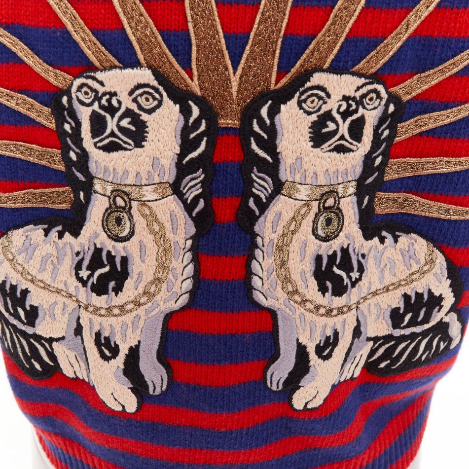 Gucci GUCCI 2017 Runway wool red blue stripe Tiger Head intarsia crew sweater XS Size XS / US 0-2 / IT 36-38 - 7 Thumbnail