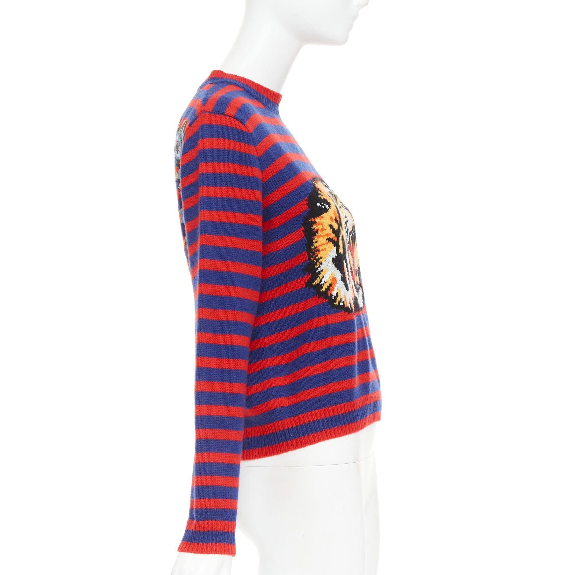 Gucci GUCCI 2017 Runway wool red blue stripe Tiger Head intarsia crew sweater XS Size XS / US 0-2 / IT 36-38 - 4 Thumbnail