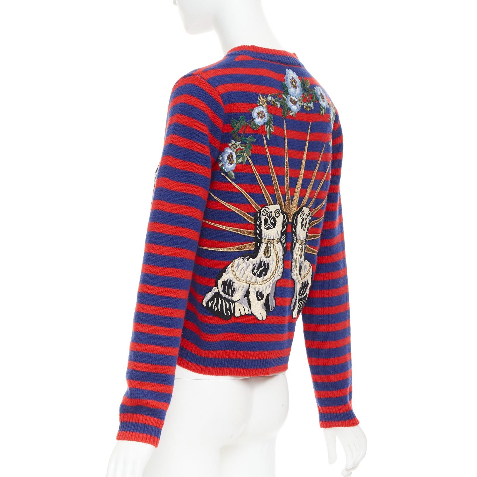 Gucci GUCCI 2017 Runway wool red blue stripe Tiger Head intarsia crew sweater XS Size XS / US 0-2 / IT 36-38 - 5 Thumbnail