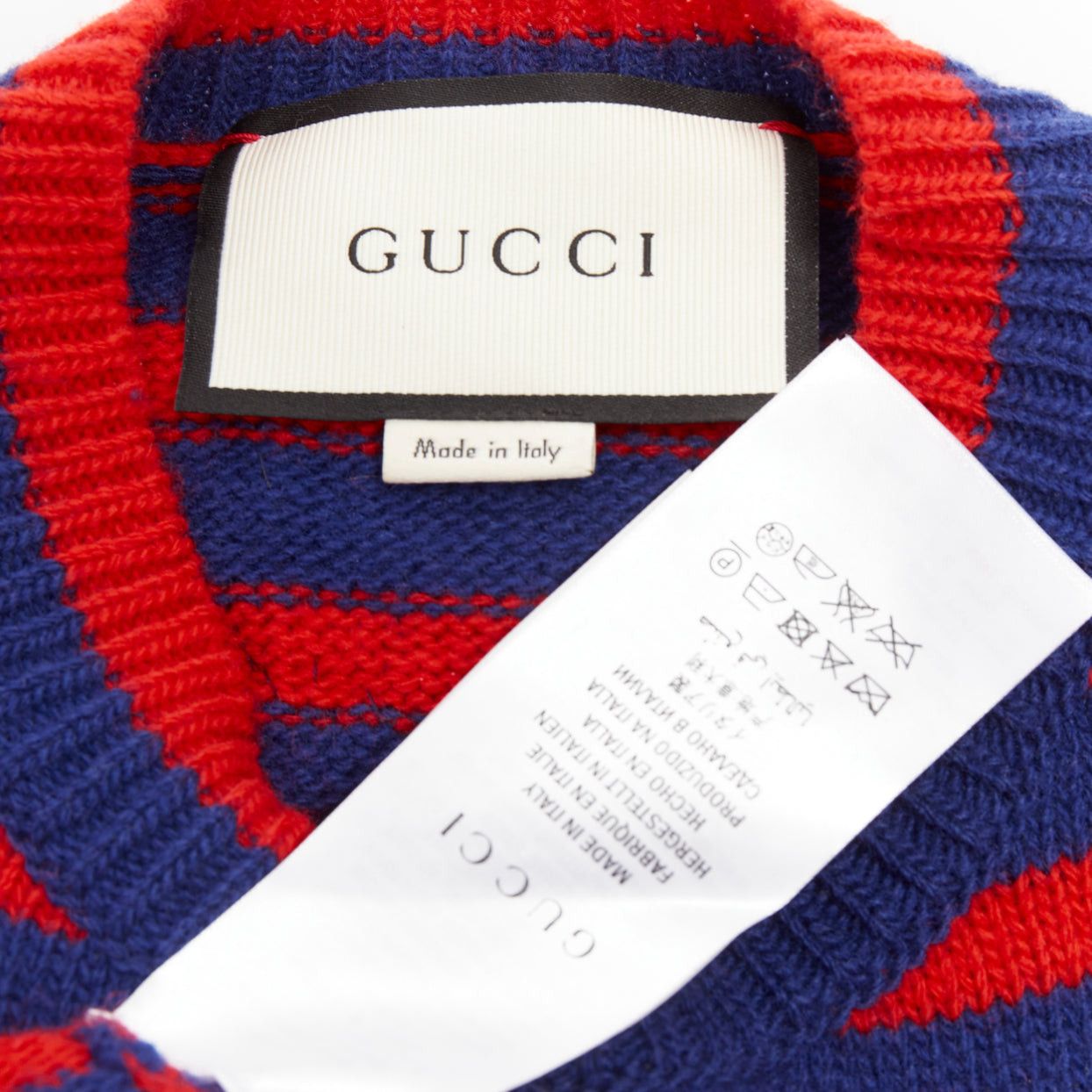 Gucci GUCCI 2017 Runway wool red blue stripe Tiger Head intarsia crew sweater XS Size XS / US 0-2 / IT 36-38 - 8 Thumbnail