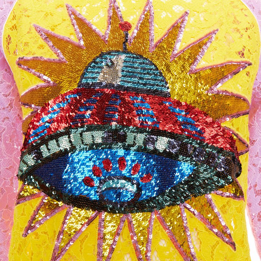 Gucci GUCCI multicolor lace UFO sunburst sequin applique pullover sweater top XS Size XS / US 0-2 / IT 36-38 - 2 Thumbnail