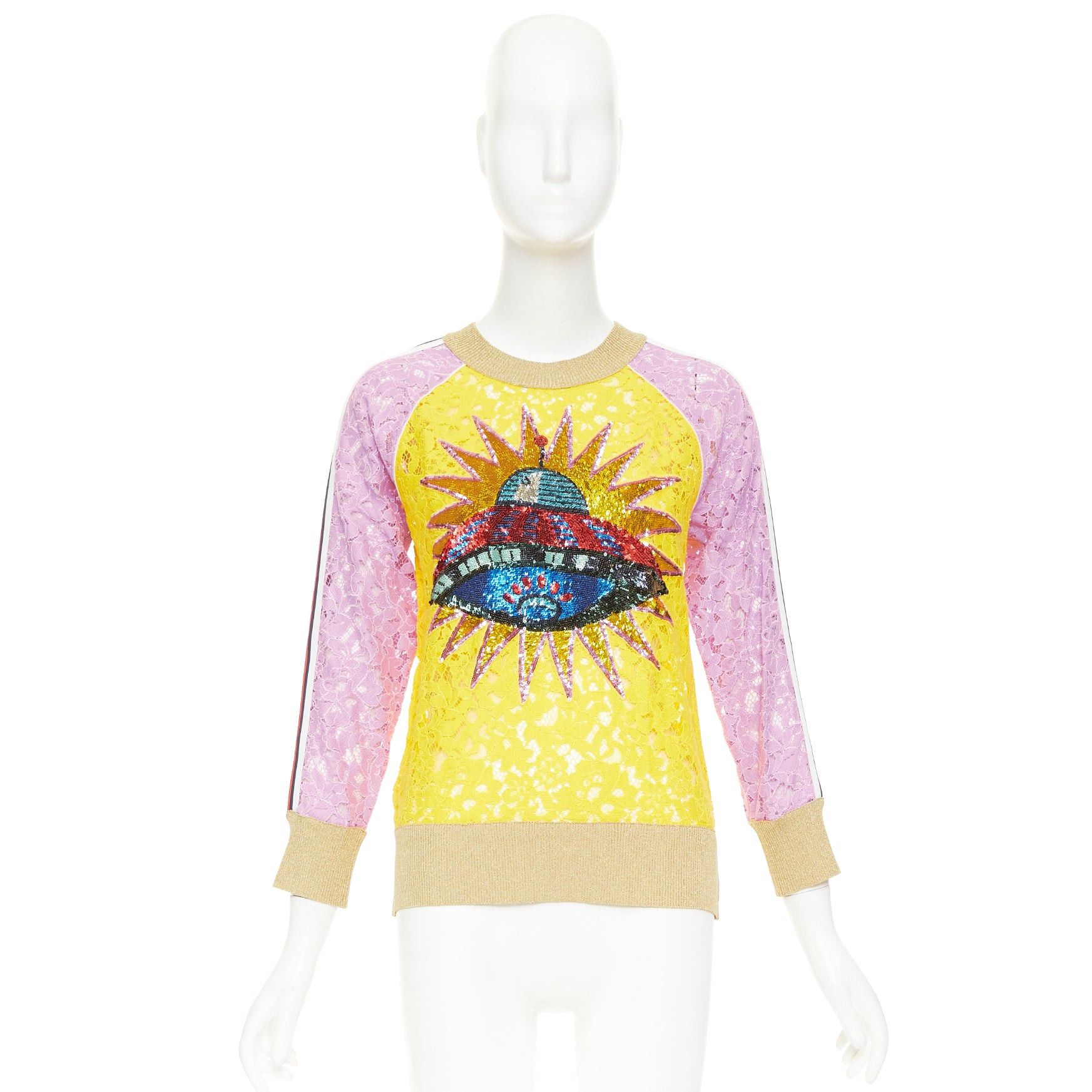 Gucci GUCCI multicolor lace UFO sunburst sequin applique pullover sweater top XS Size XS / US 0-2 / IT 36-38 - 9 Thumbnail