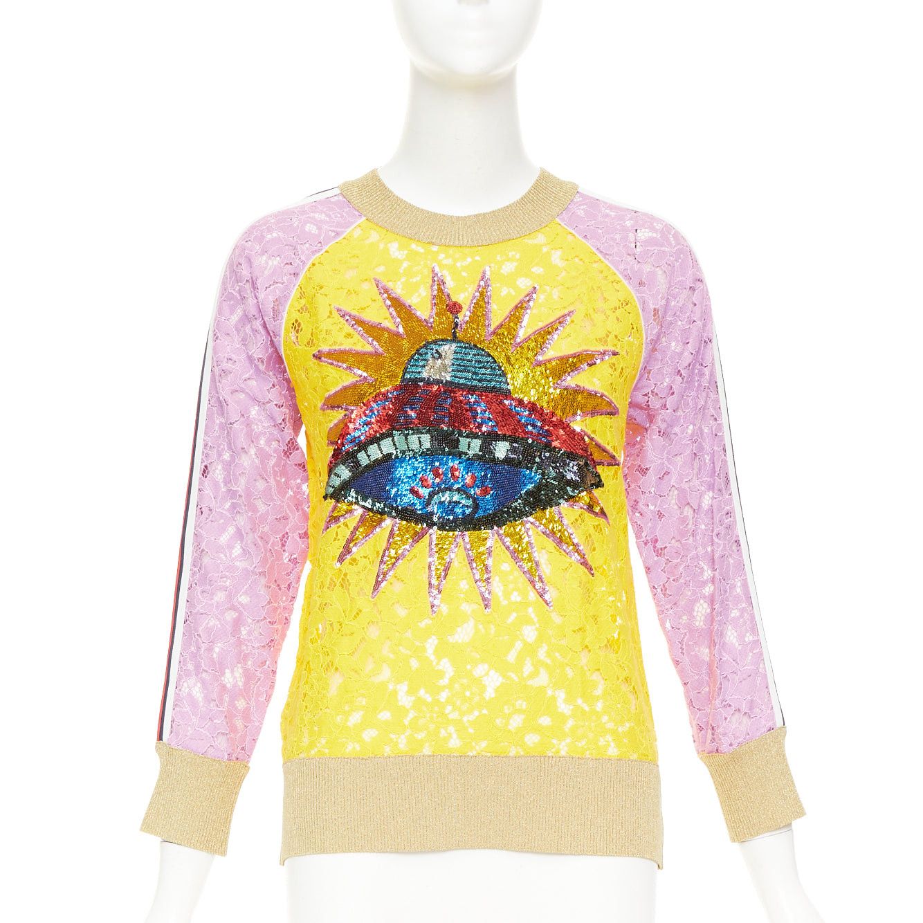 Gucci GUCCI multicolor lace UFO sunburst sequin applique pullover sweater top XS Size XS / US 0-2 / IT 36-38 - 3 Thumbnail