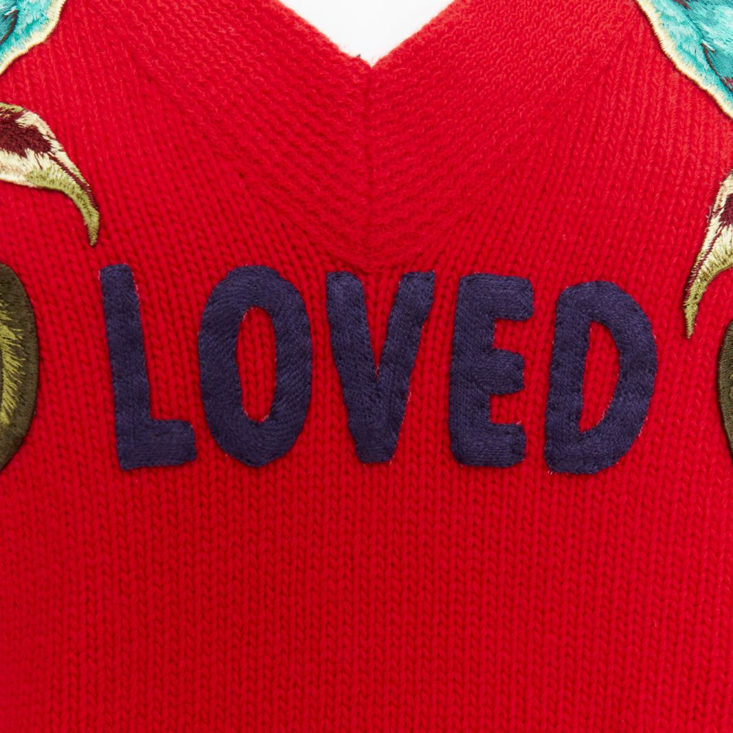 Gucci GUCCI 2017 Runway red wool Loved Bird floral embroidered red wool green embroidered sweater S Size S / US 4 / IT 40 - 7 Thumbnail