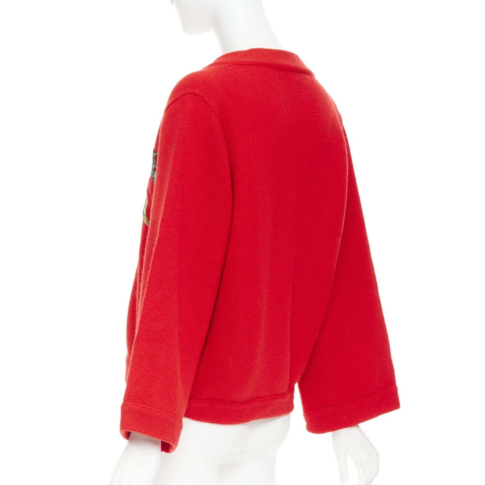 Gucci GUCCI 2017 Runway red wool Loved Bird floral embroidered red wool green embroidered sweater S Size S / US 4 / IT 40 - 6 Thumbnail