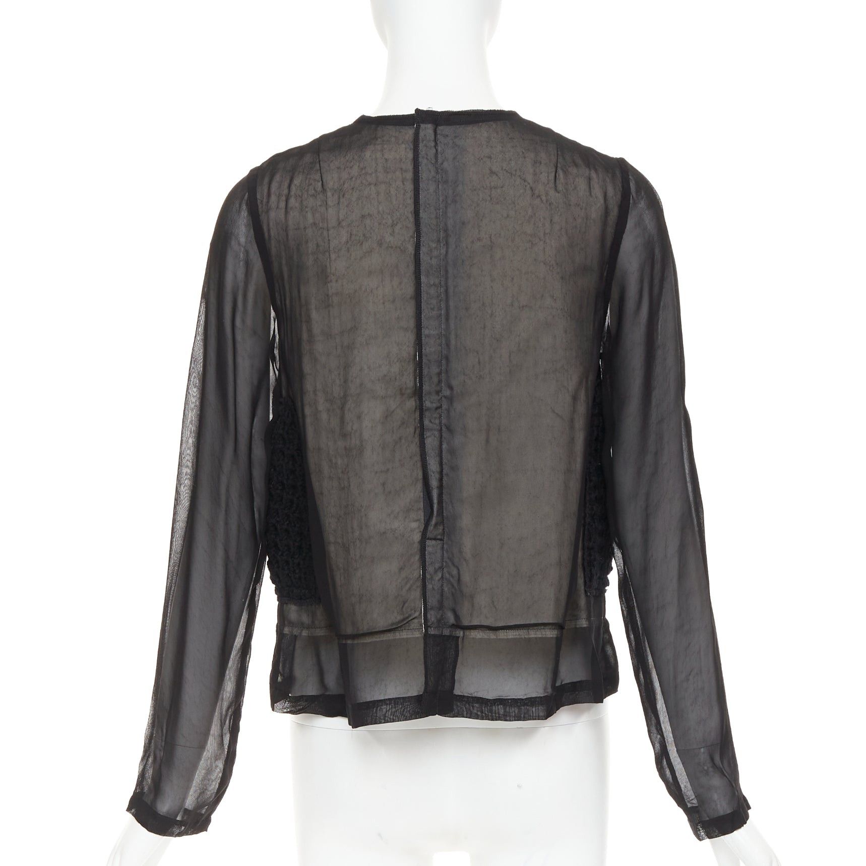 Comme des Garcons COMME DES GARCONS 2014 black cupra wool trim woven sheer overlay top XS Size XS / US 0-2 / IT 36-38 - 5 Thumbnail