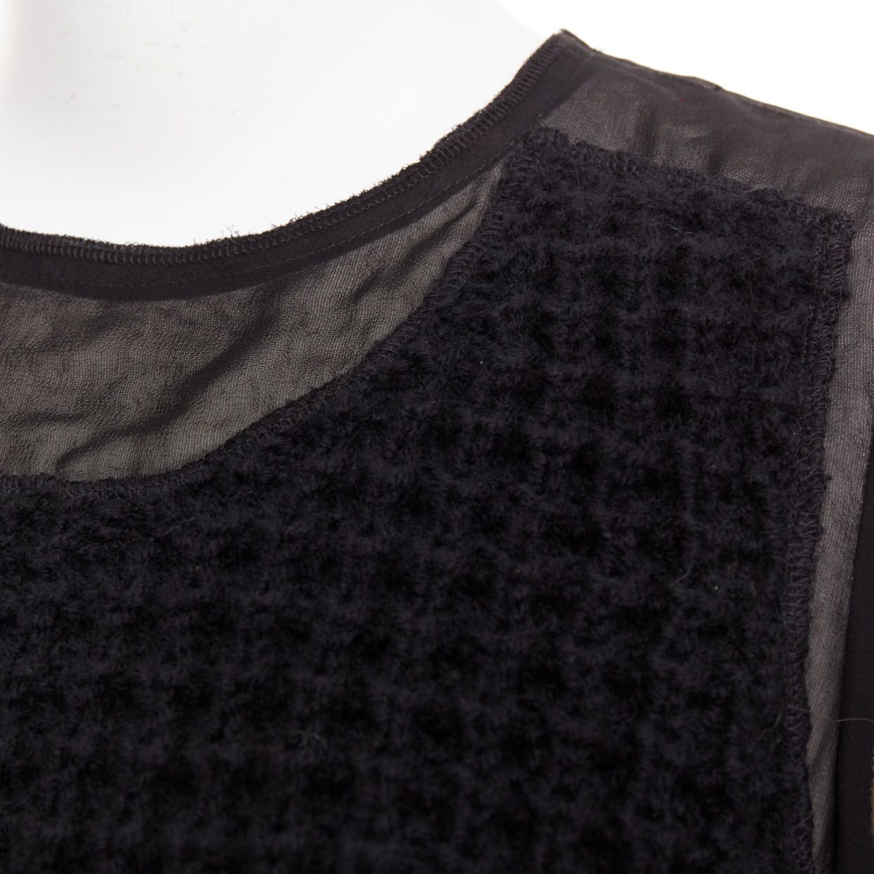 Comme des Garcons COMME DES GARCONS 2014 black cupra wool trim woven sheer overlay top XS Size XS / US 0-2 / IT 36-38 - 2 Thumbnail
