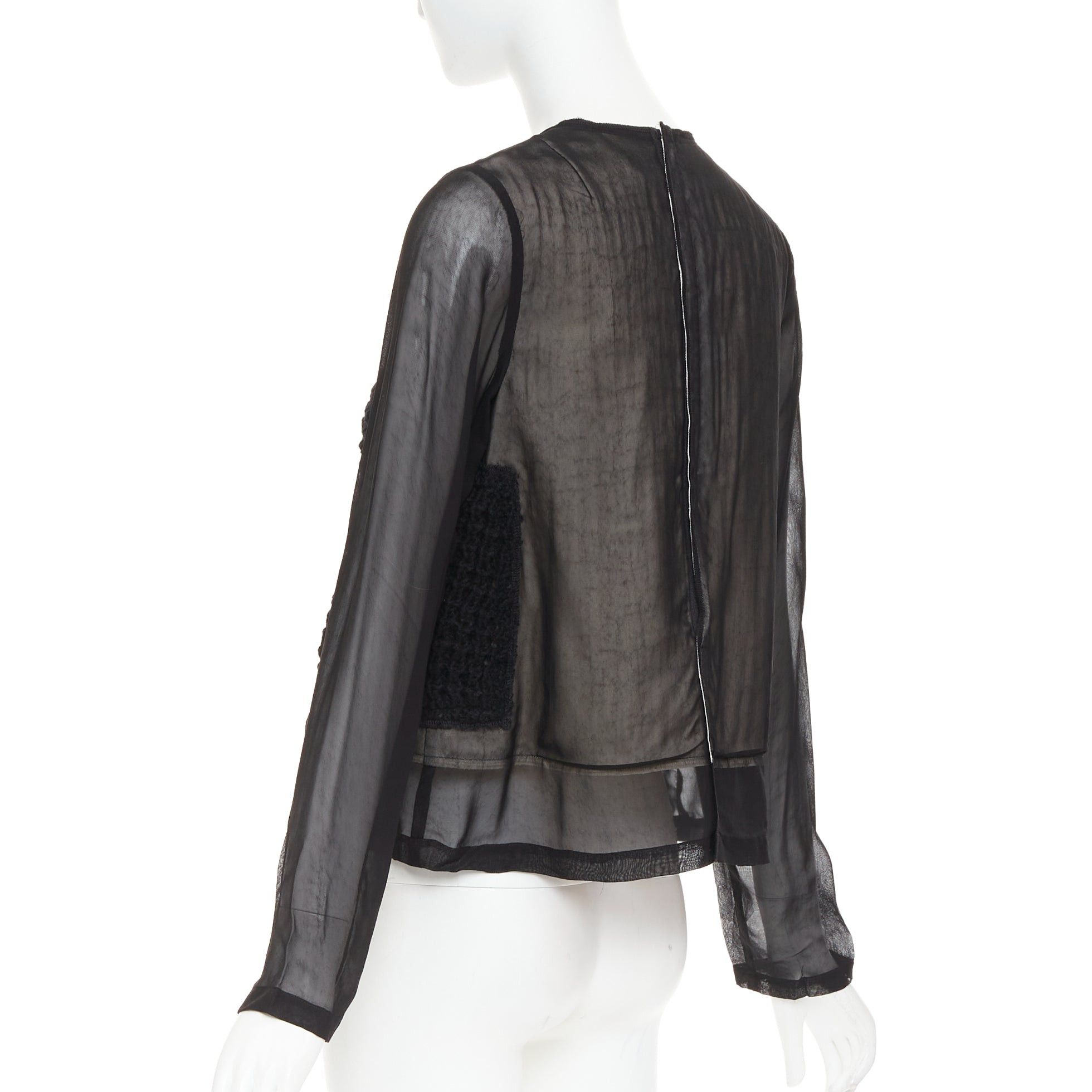 Comme des Garcons COMME DES GARCONS 2014 black cupra wool trim woven sheer overlay top XS Size XS / US 0-2 / IT 36-38 - 6 Thumbnail