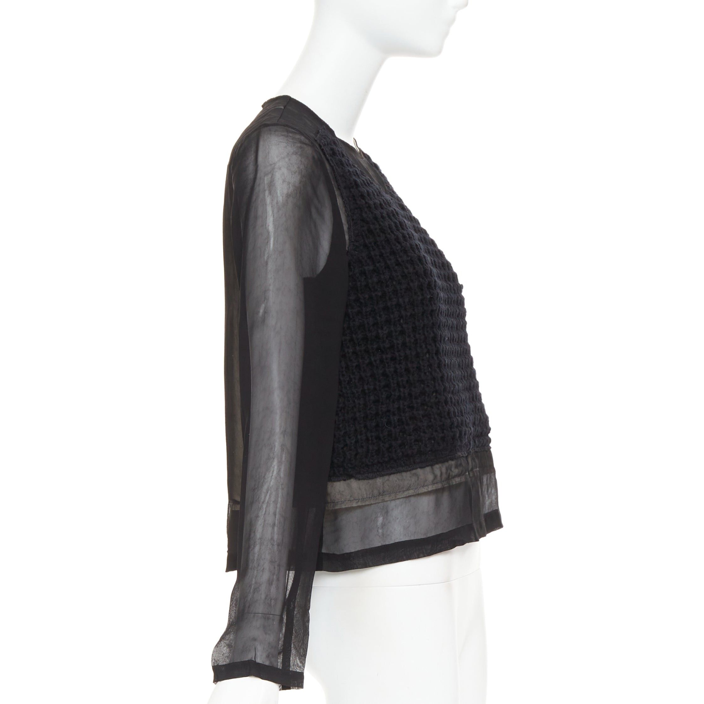 Comme des Garcons COMME DES GARCONS 2014 black cupra wool trim woven sheer overlay top XS Size XS / US 0-2 / IT 36-38 - 4 Thumbnail