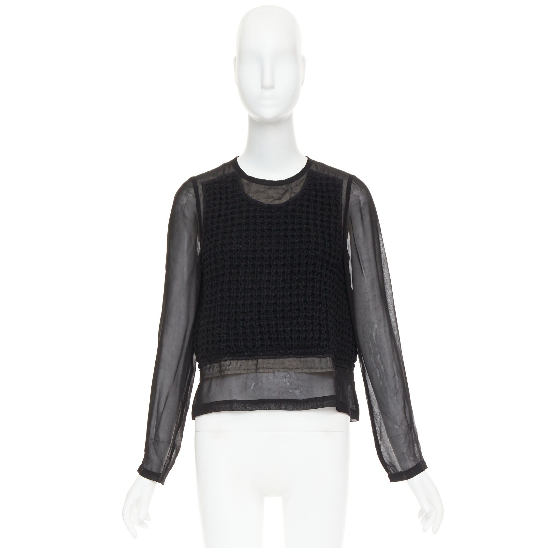Comme des Garcons COMME DES GARCONS 2014 black cupra wool trim woven sheer overlay top XS Size XS / US 0-2 / IT 36-38 - 9 Thumbnail
