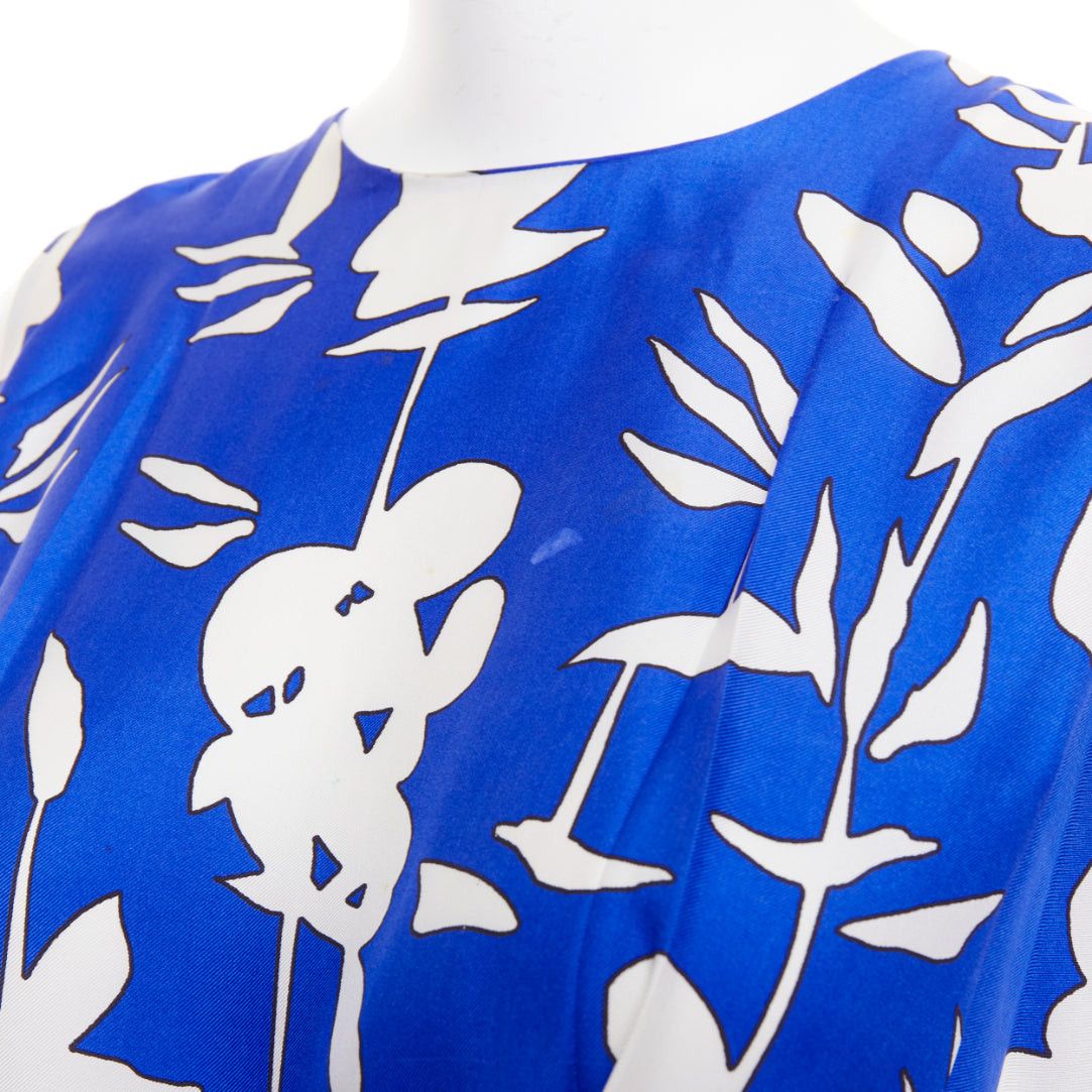 Marni MARNI eletric blue white 100% silk abstrct floral print pleated sheath dress IT42 M Size M / US 6-8 / IT 42-44 - 2 Thumbnail