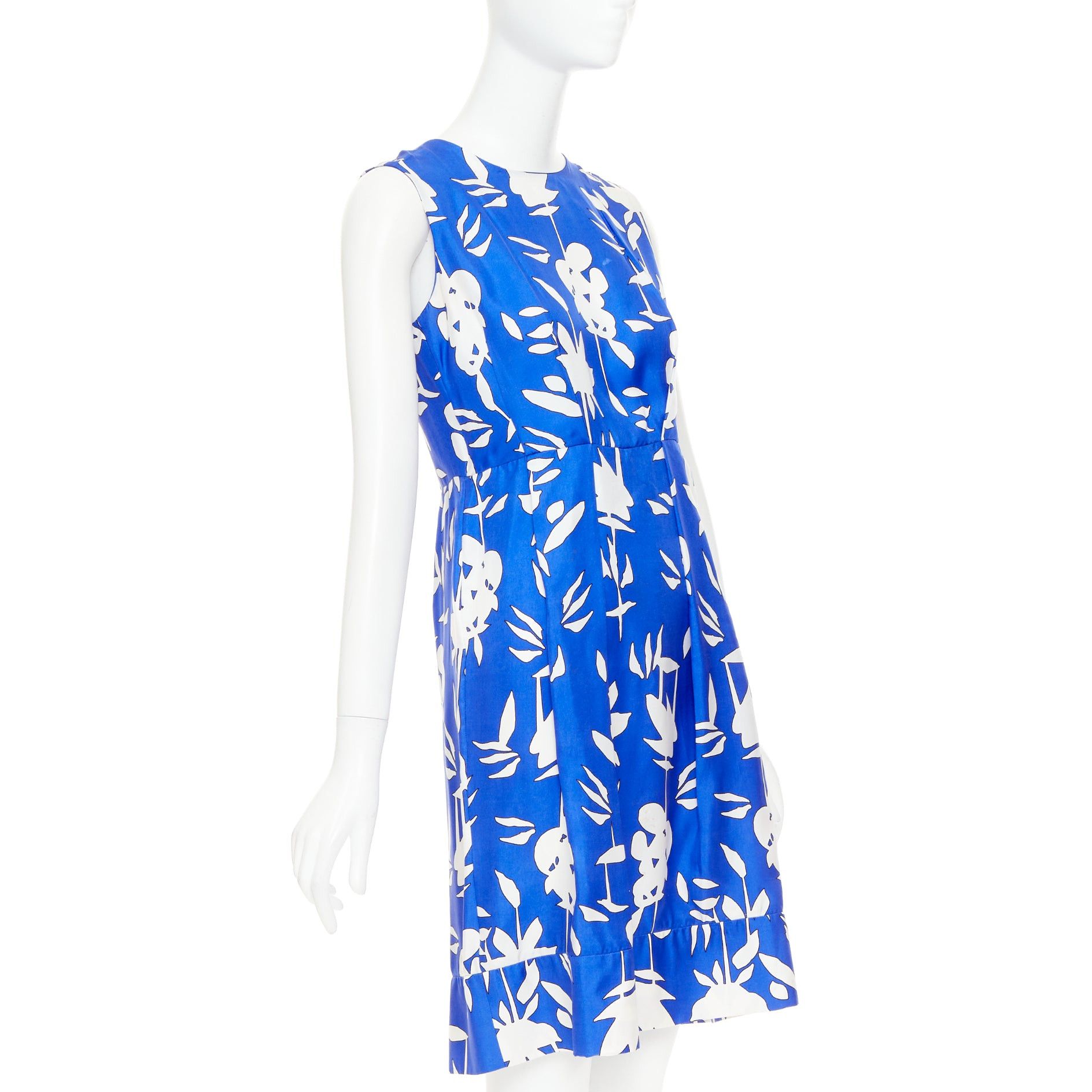 Marni MARNI eletric blue white 100% silk abstrct floral print pleated sheath dress IT42 M Size M / US 6-8 / IT 42-44 - 3 Thumbnail
