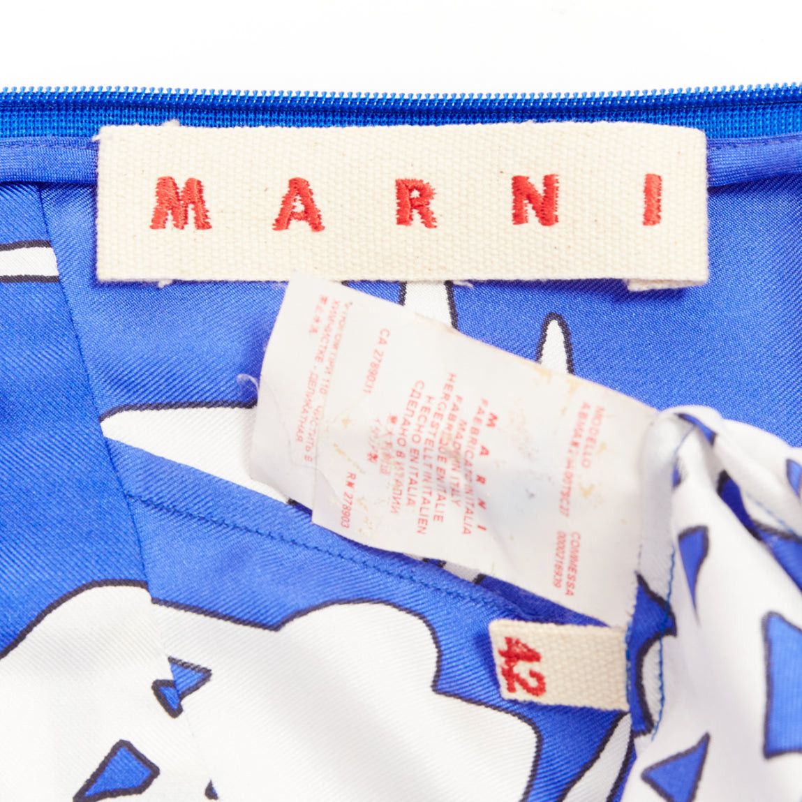 Marni MARNI eletric blue white 100% silk abstrct floral print pleated sheath dress IT42 M Size M / US 6-8 / IT 42-44 - 9 Thumbnail