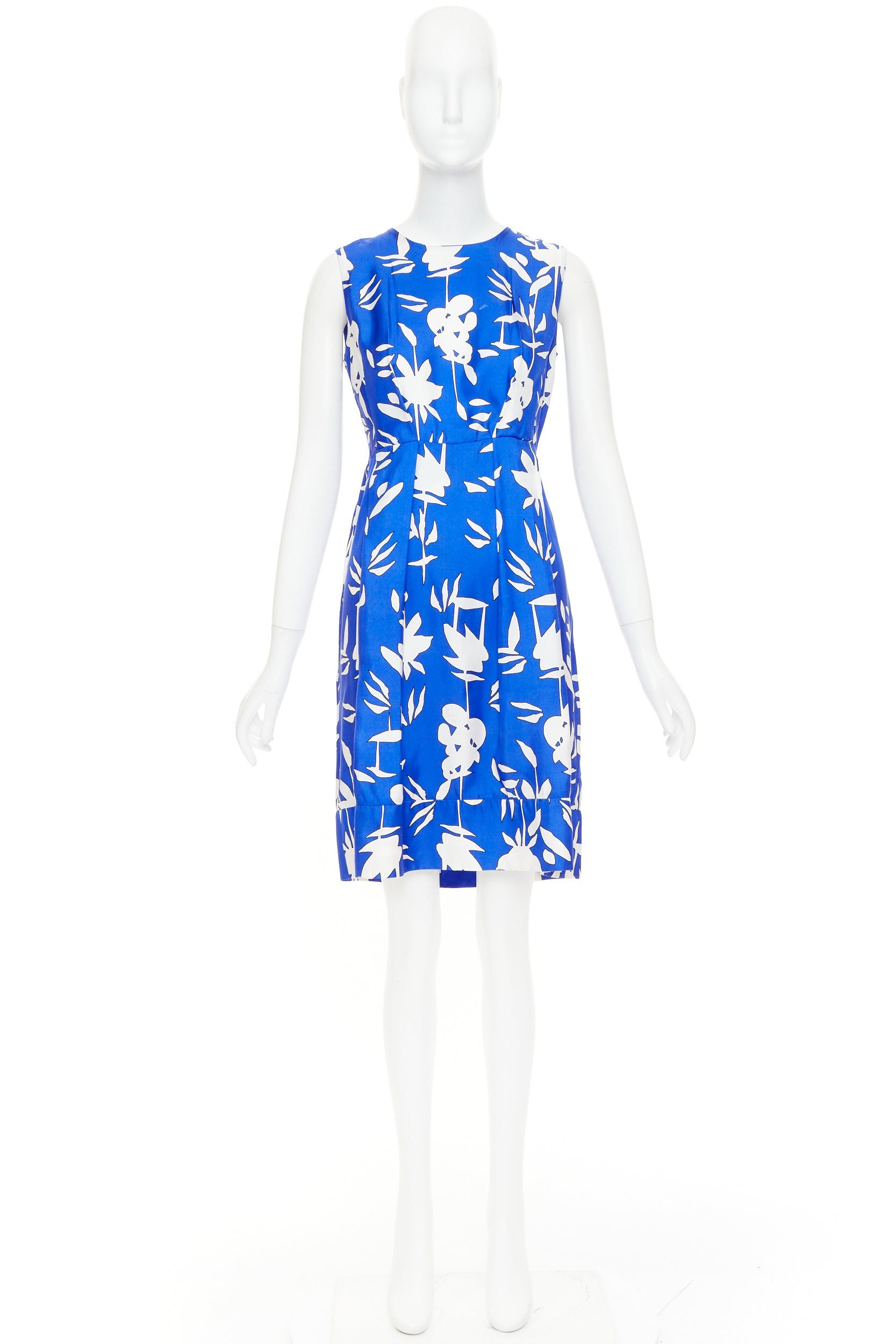 Marni MARNI eletric blue white 100% silk abstrct floral print pleated sheath dress IT42 M Size M / US 6-8 / IT 42-44 - 10 Thumbnail
