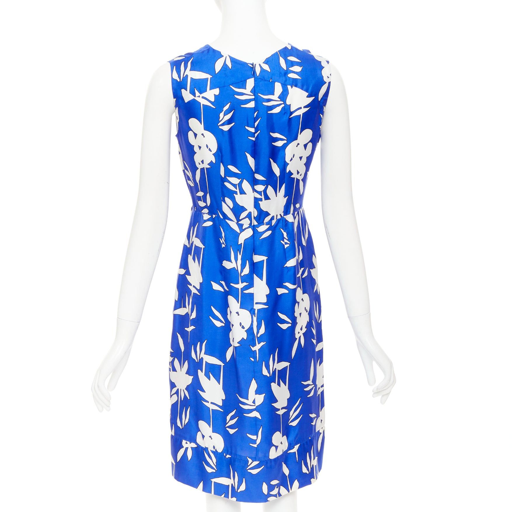Marni MARNI eletric blue white 100% silk abstrct floral print pleated sheath dress IT42 M Size M / US 6-8 / IT 42-44 - 5 Thumbnail