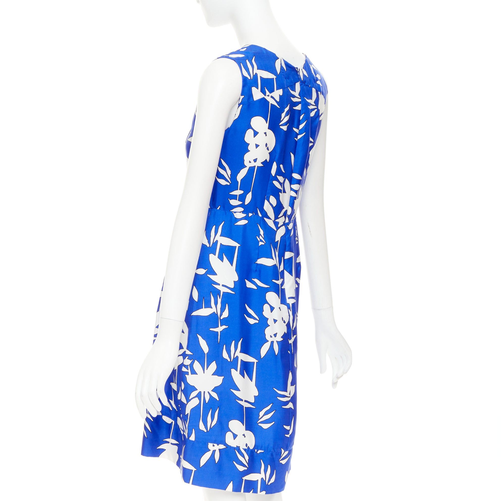 Marni MARNI eletric blue white 100% silk abstrct floral print pleated sheath dress IT42 M Size M / US 6-8 / IT 42-44 - 6 Thumbnail