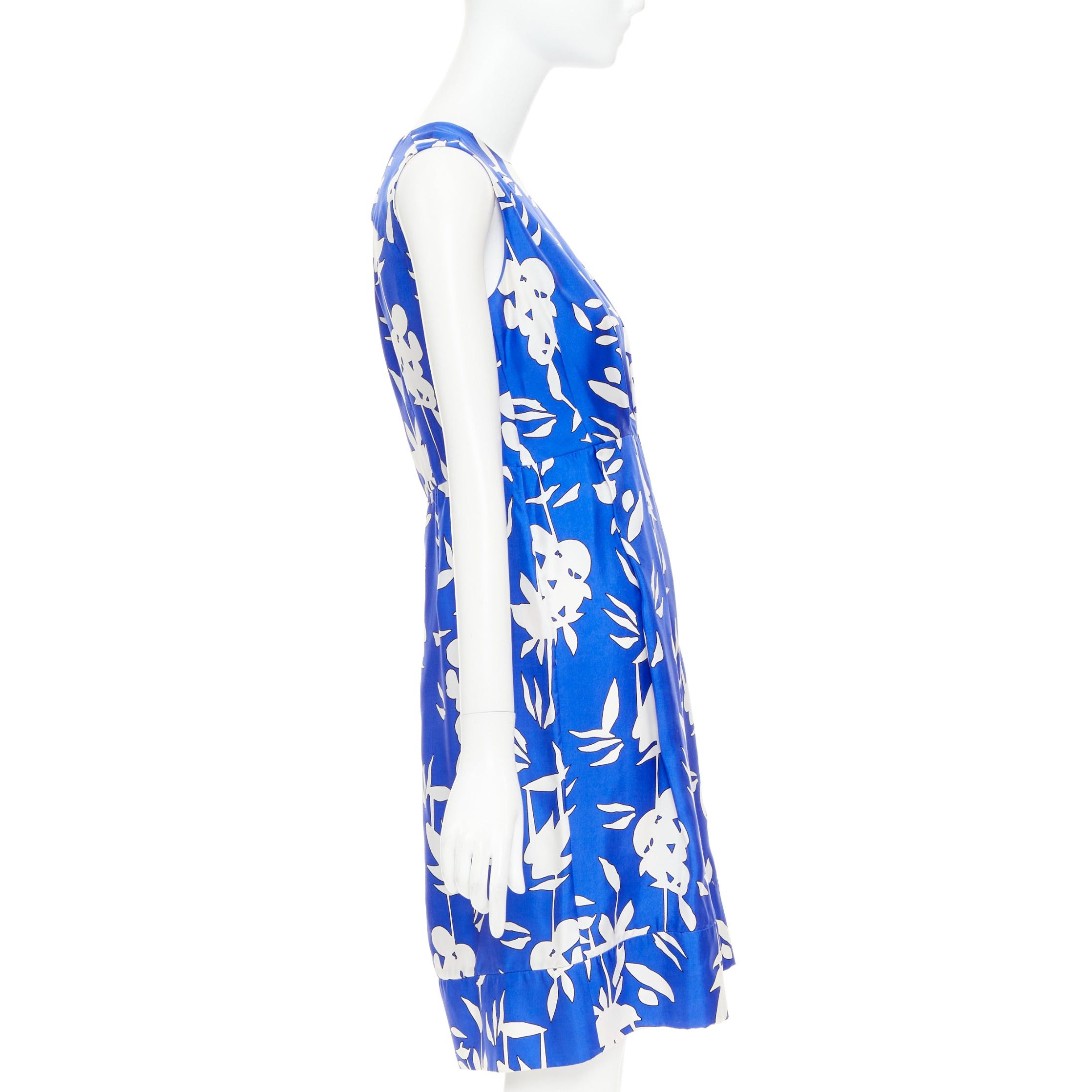 Marni MARNI eletric blue white 100% silk abstrct floral print pleated sheath dress IT42 M Size M / US 6-8 / IT 42-44 - 4 Thumbnail