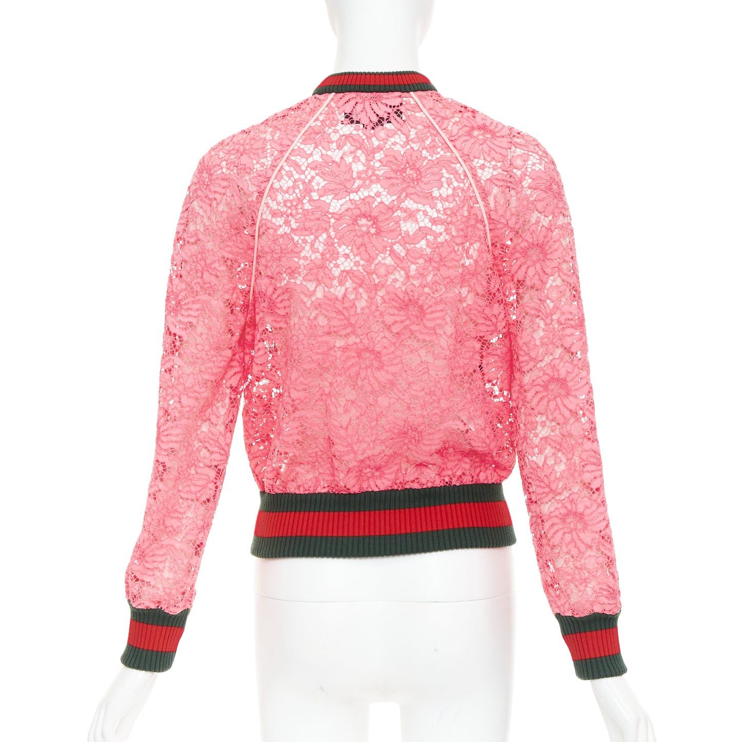 Gucci GUCCI 2015 Michele pink floral lace vintage web bomber jacket IT40 S Size S / US 4 / IT 40 - 6 Thumbnail