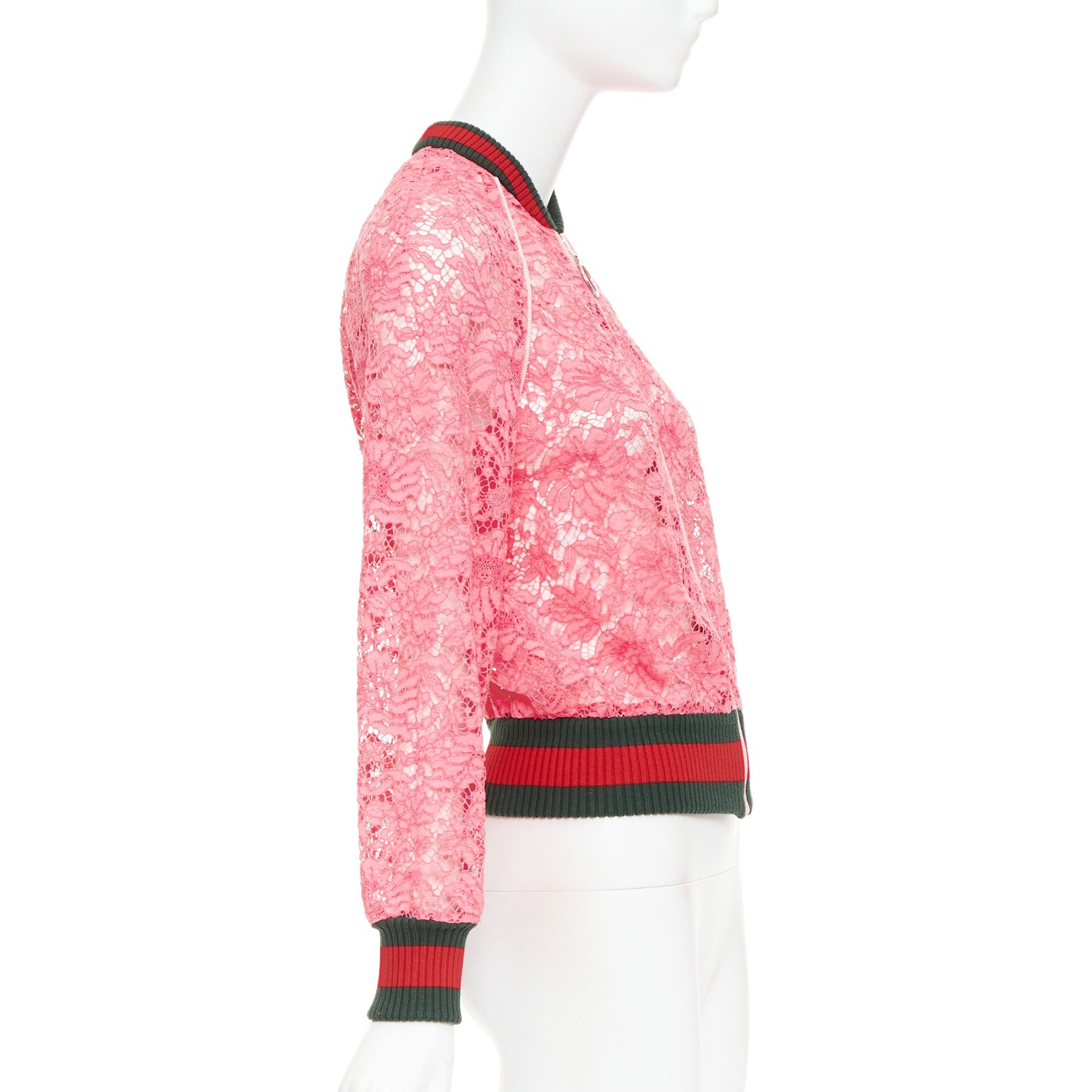 Gucci GUCCI 2015 Michele pink floral lace vintage web bomber jacket IT40 S Size S / US 4 / IT 40 - 5 Thumbnail
