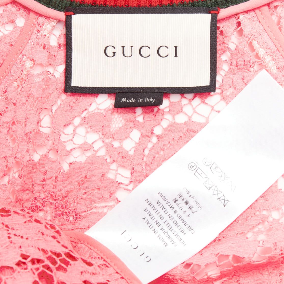 Gucci GUCCI 2015 Michele pink floral lace vintage web bomber jacket IT40 S Size S / US 4 / IT 40 - 8 Thumbnail