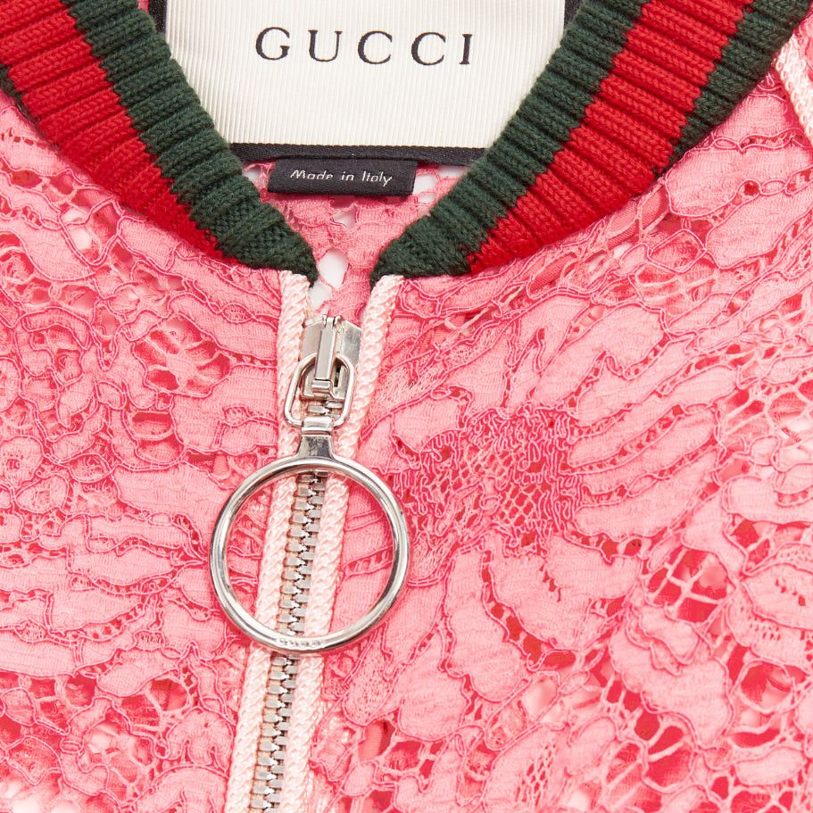 Gucci GUCCI 2015 Michele pink floral lace vintage web bomber jacket IT40 S Size S / US 4 / IT 40 - 2 Thumbnail