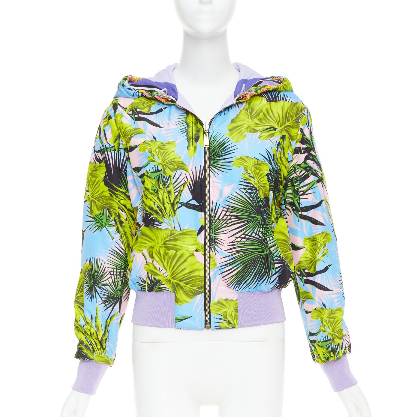 Versace VERSACE 2018 Garden print Reversible lilac tropical print nylon hooded jacket IT40 S Size S / US 4 / IT 40 - 4 Thumbnail