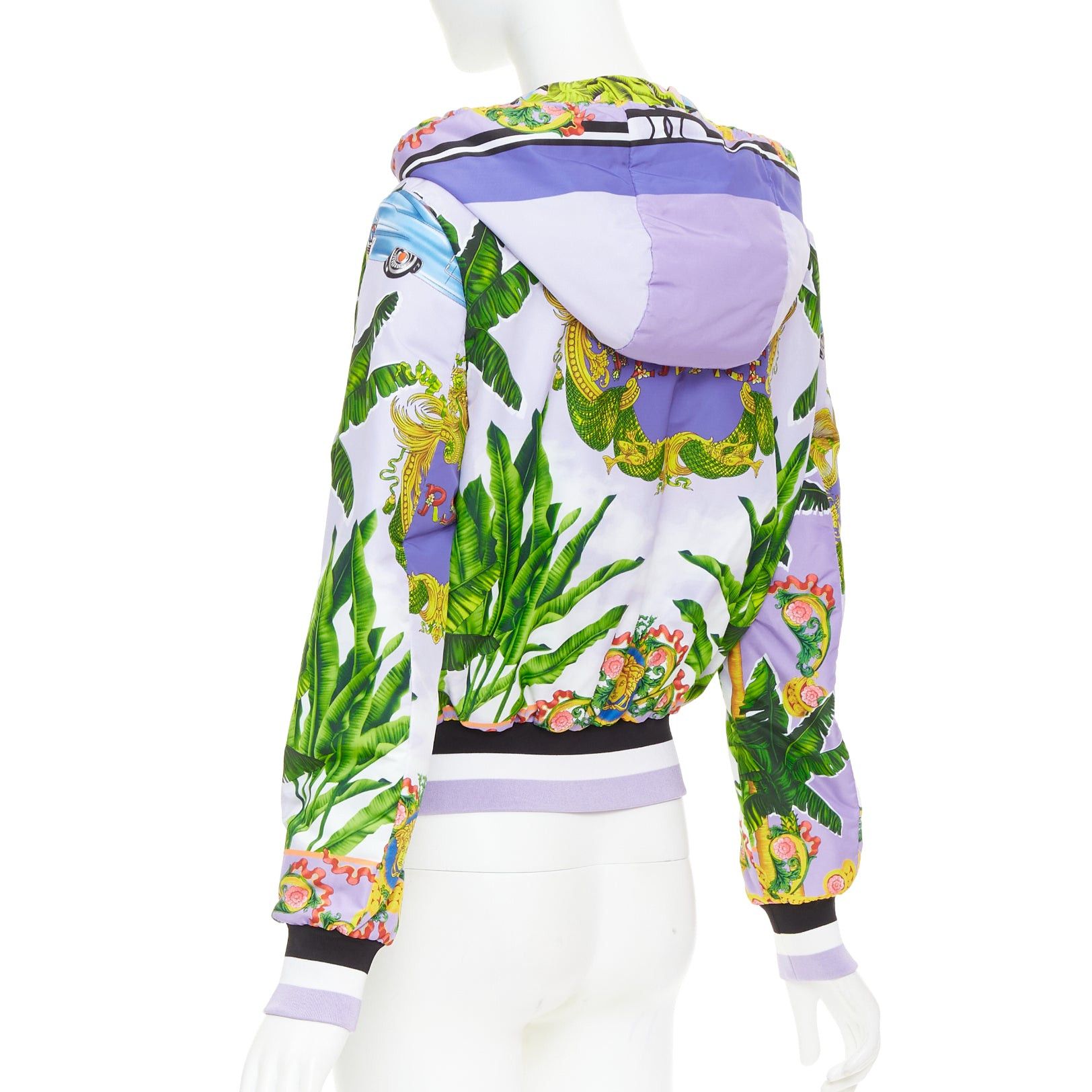 Versace VERSACE 2018 Garden print Reversible lilac tropical print nylon hooded jacket IT40 S Size S / US 4 / IT 40 - 9 Thumbnail