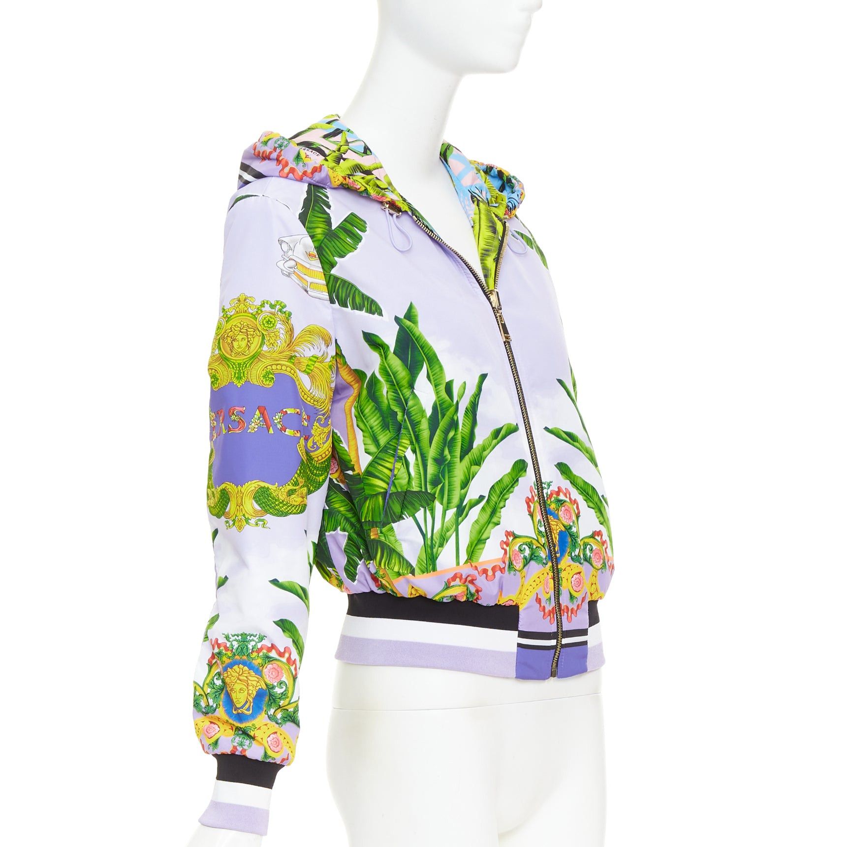Versace VERSACE 2018 Garden print Reversible lilac tropical print nylon hooded jacket IT40 S Size S / US 4 / IT 40 - 5 Thumbnail