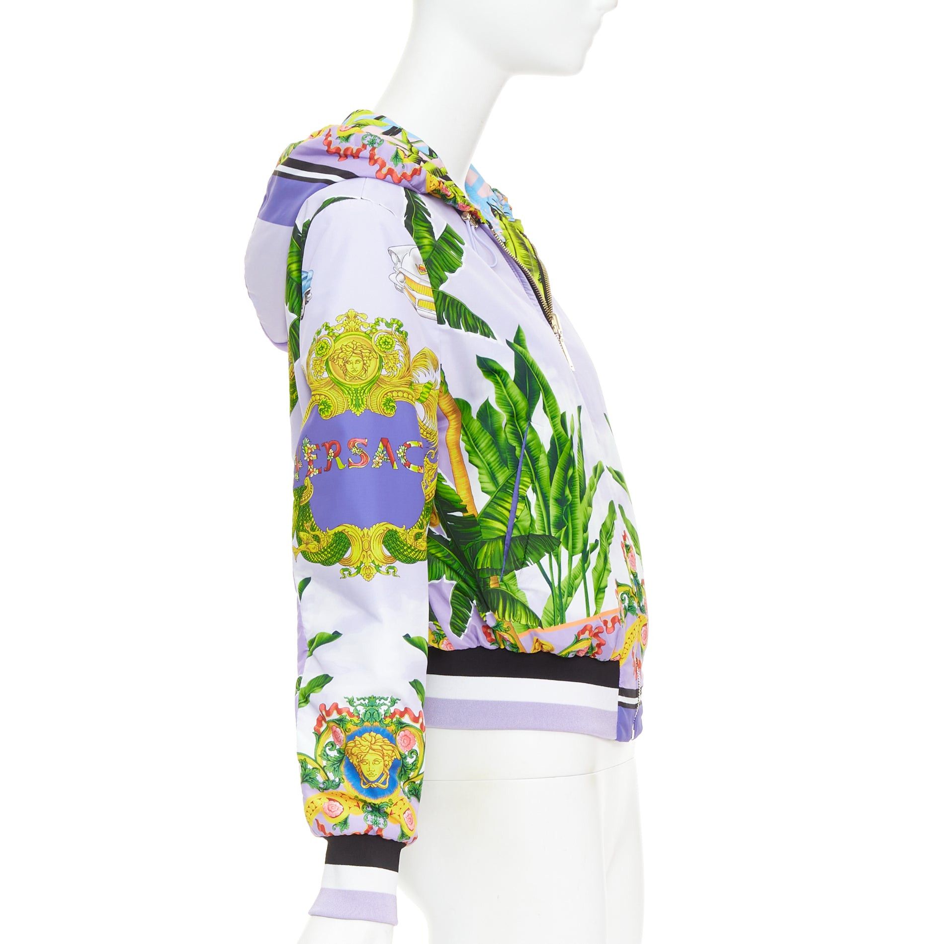 Versace VERSACE 2018 Garden print Reversible lilac tropical print nylon hooded jacket IT40 S Size S / US 4 / IT 40 - 6 Thumbnail