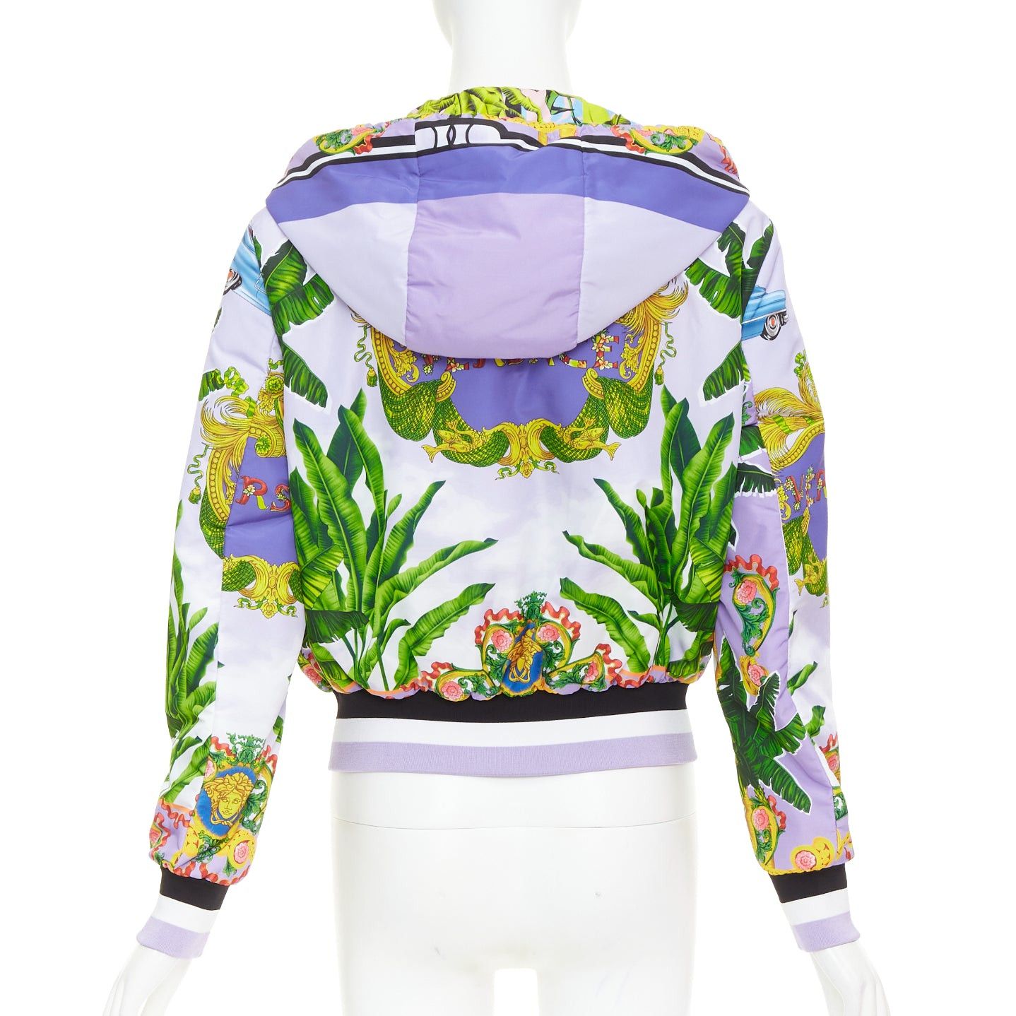 Versace VERSACE 2018 Garden print Reversible lilac tropical print nylon hooded jacket IT40 S Size S / US 4 / IT 40 - 7 Thumbnail