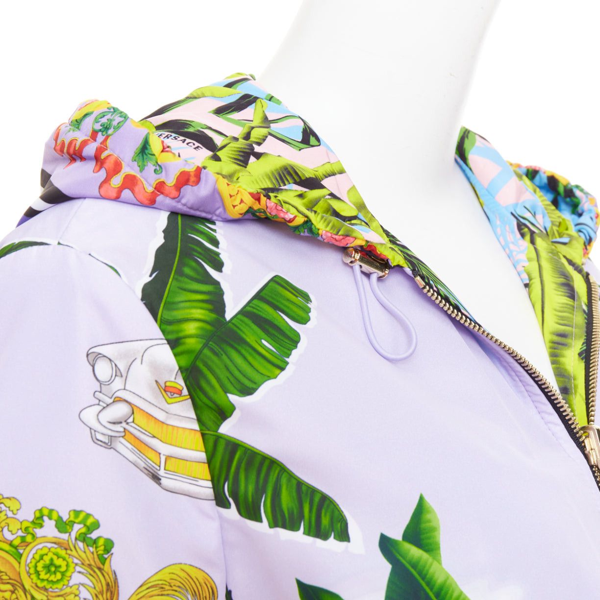 Versace VERSACE 2018 Garden print Reversible lilac tropical print nylon hooded jacket IT40 S Size S / US 4 / IT 40 - 11 Thumbnail