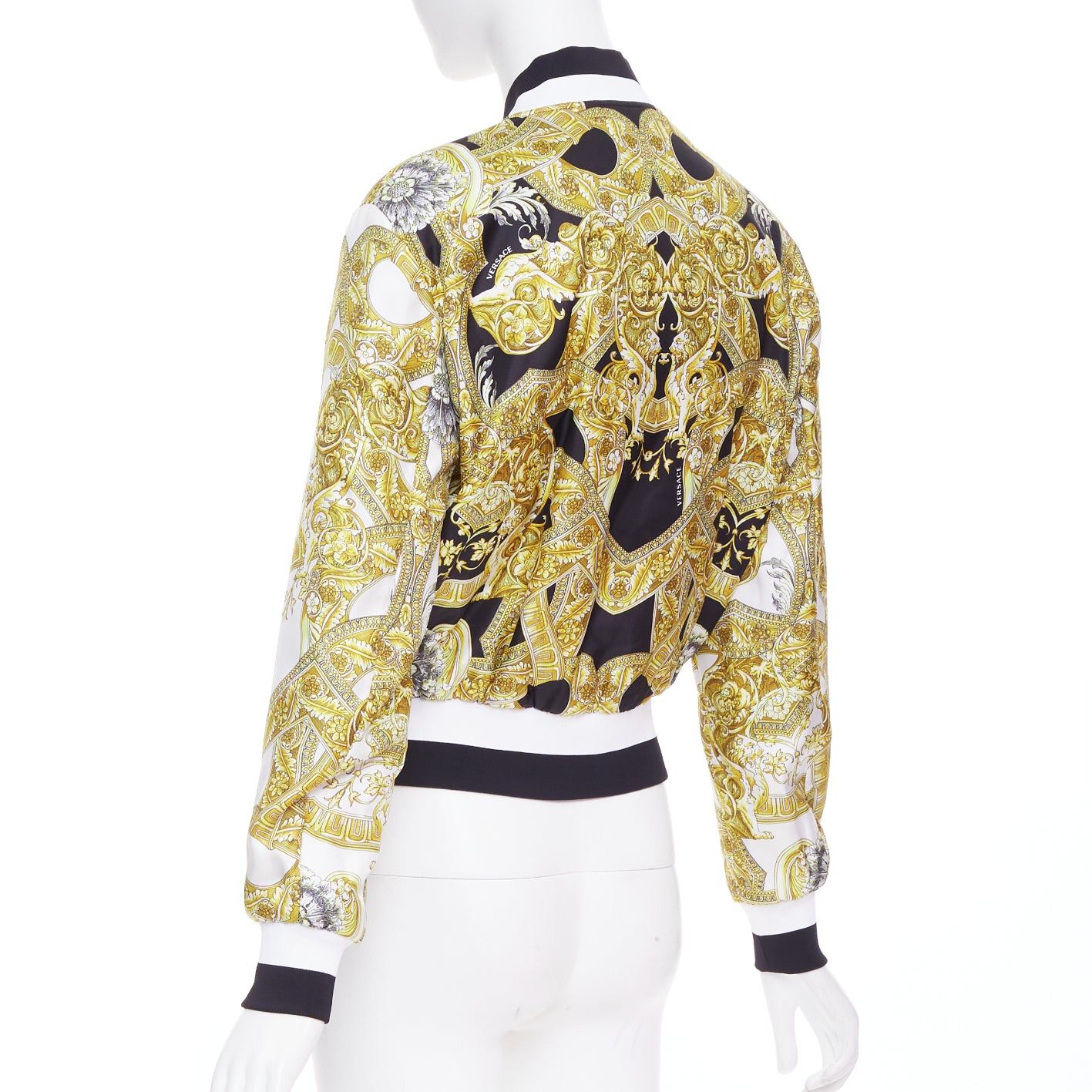 Versace VERSACE 100% silk white gold Barocco chain print cropped bomber IT40 S Size S / US 4 / IT 40 - 7 Thumbnail
