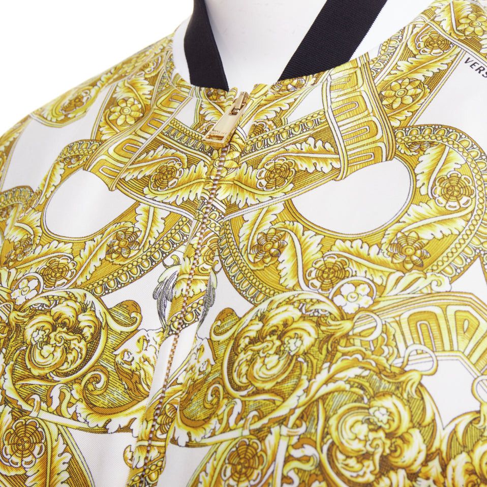 Versace VERSACE 100% silk white gold Barocco chain print cropped bomber IT40 S Size S / US 4 / IT 40 - 8 Thumbnail