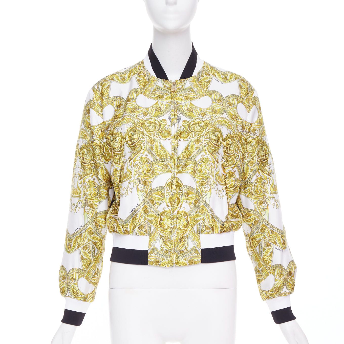 Versace VERSACE 100% silk white gold Barocco chain print cropped bomber IT40 S Size S / US 4 / IT 40 - 3 Thumbnail