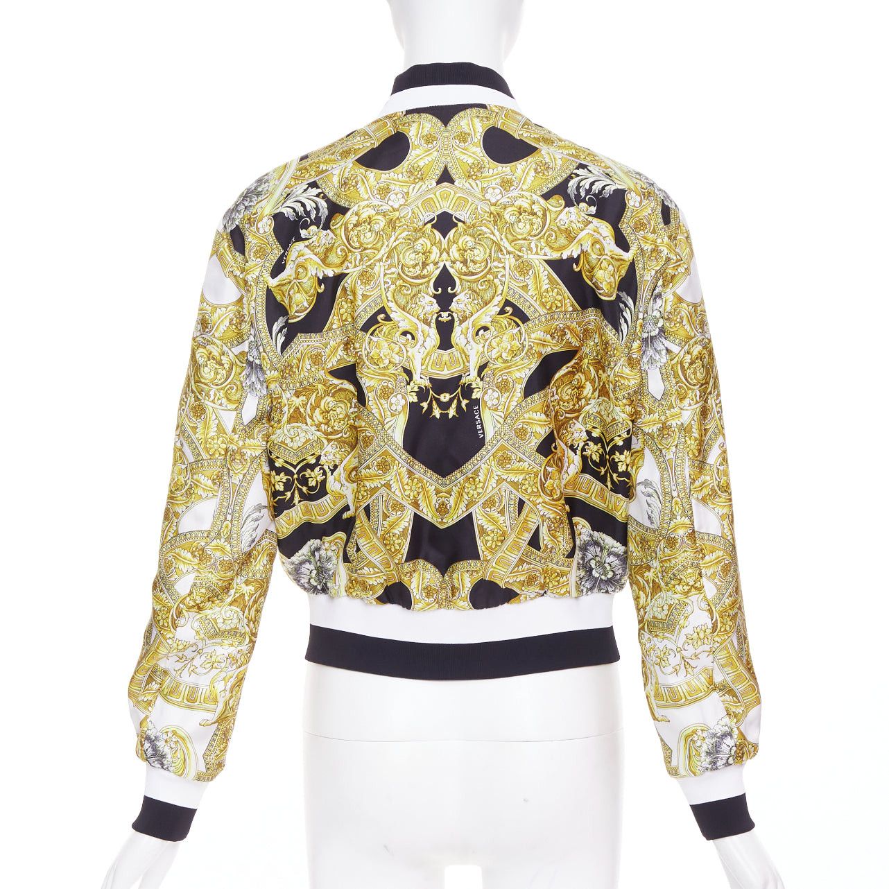 Versace VERSACE 100% silk white gold Barocco chain print cropped bomber IT40 S Size S / US 4 / IT 40 - 6 Thumbnail