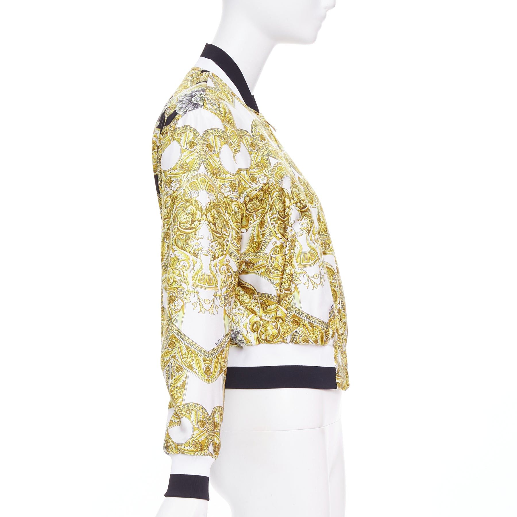 Versace VERSACE 100% silk white gold Barocco chain print cropped bomber IT40 S Size S / US 4 / IT 40 - 5 Thumbnail