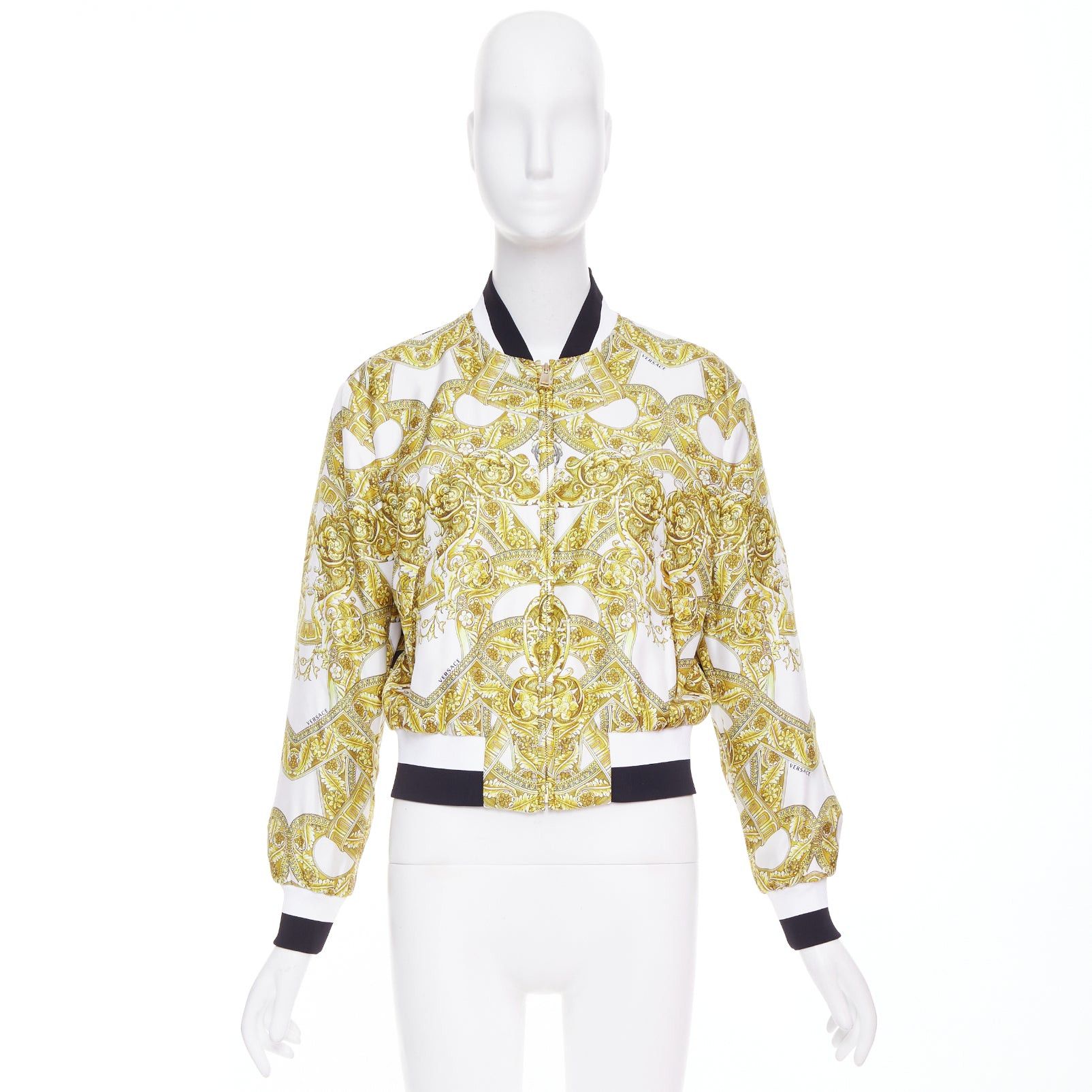 Versace VERSACE 100% silk white gold Barocco chain print cropped bomber IT40 S Size S / US 4 / IT 40 - 10 Thumbnail