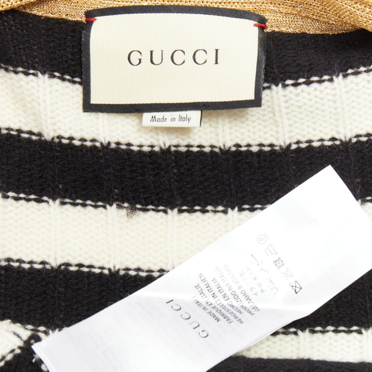Gucci GUCCI Michele black white cashmere wool flower embroidered gold trim cardigan XXS Size XS / US 0-2 / IT 36-38 - 9 Thumbnail