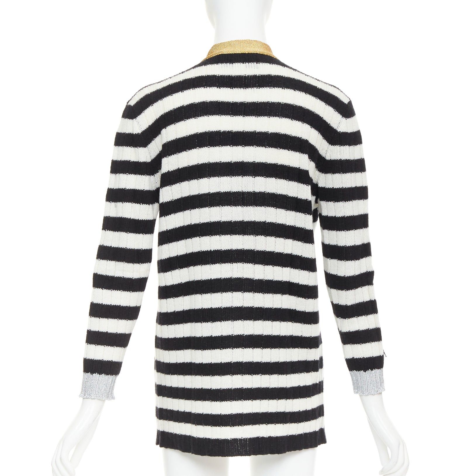 Gucci GUCCI Michele black white cashmere wool flower embroidered gold trim cardigan XXS Size XS / US 0-2 / IT 36-38 - 6 Thumbnail