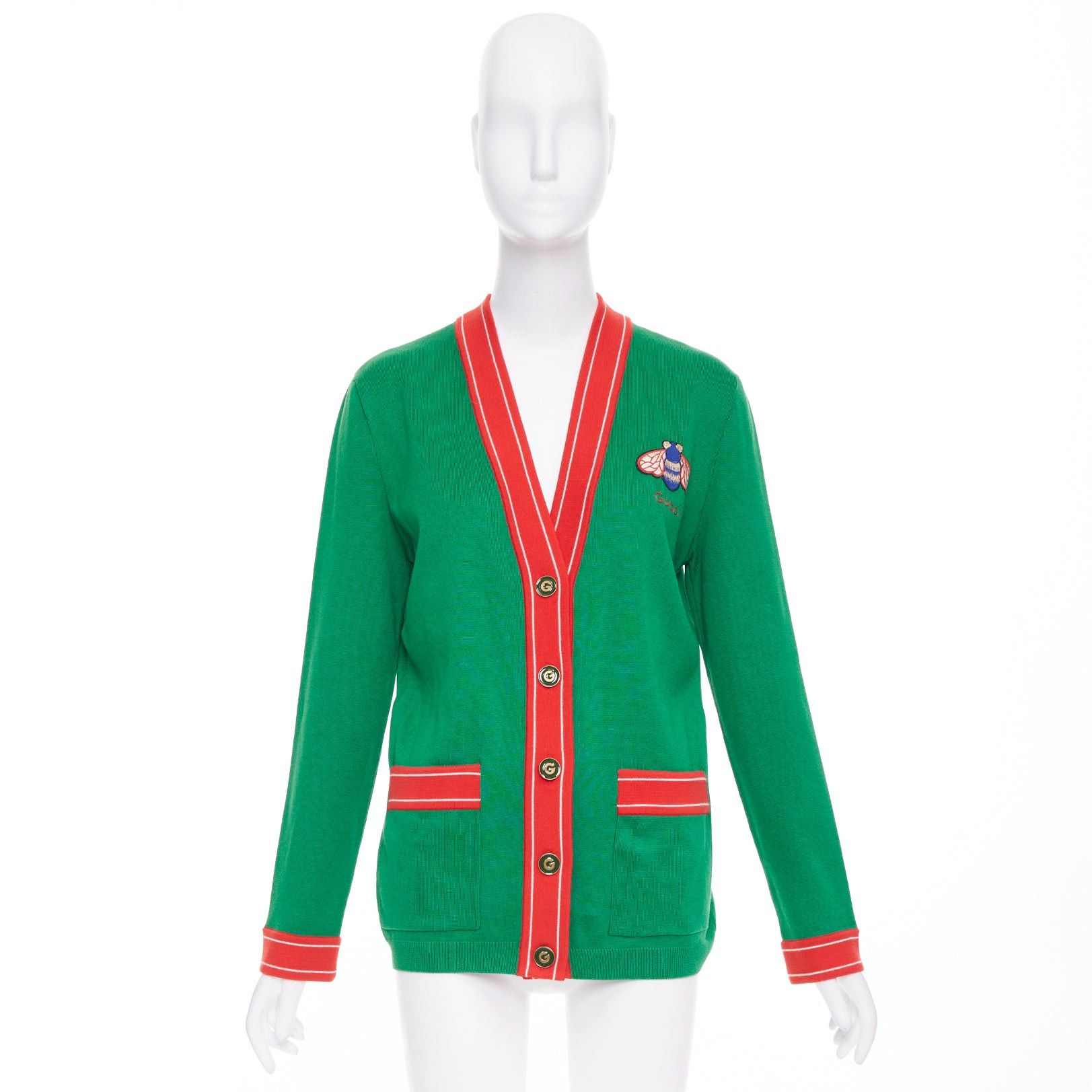 Gucci GUCCI Michele green cotton cashmere Bee embroidered cardigan XXS Size S / US 4 / IT 40 - 10 Thumbnail