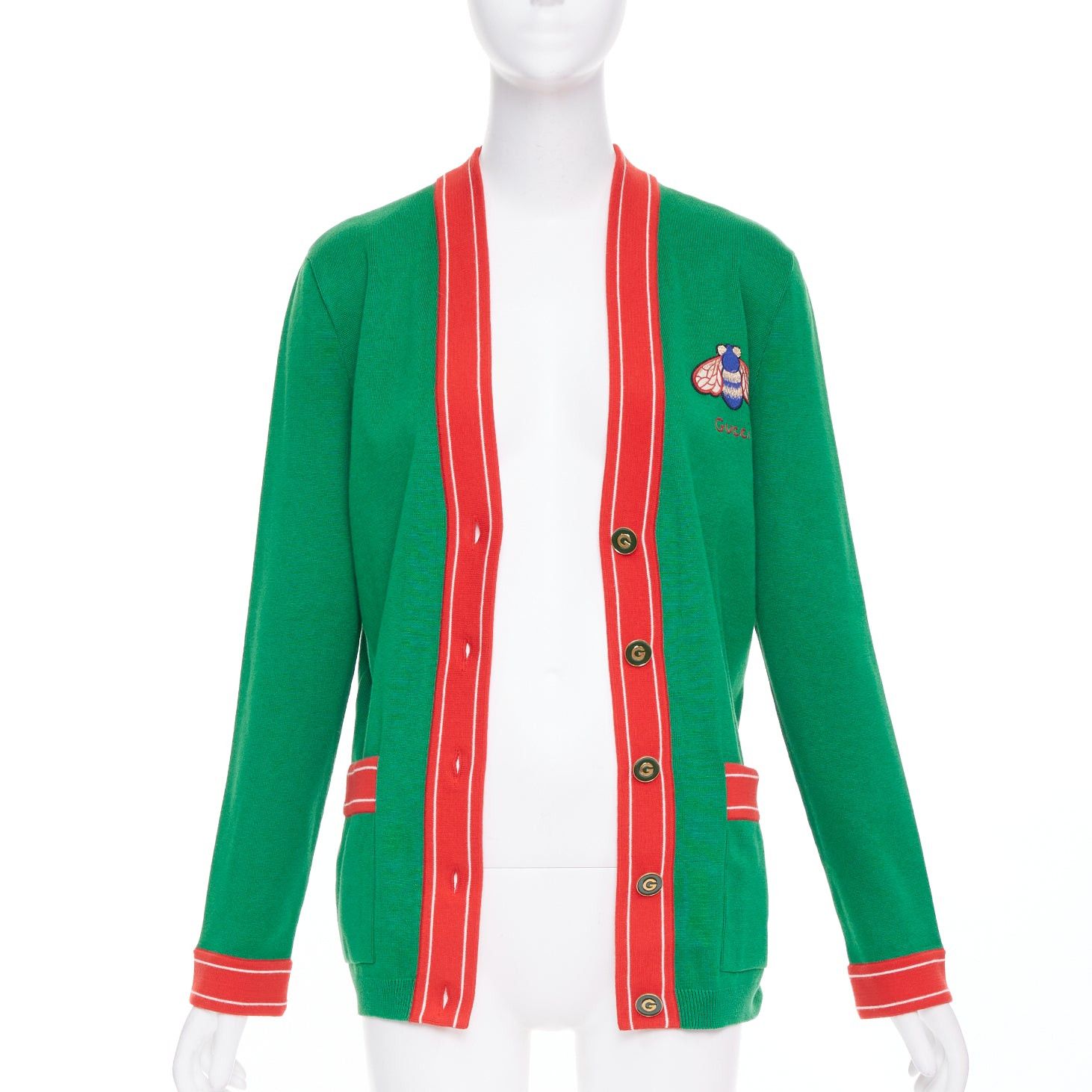 Gucci GUCCI Michele green cotton cashmere Bee embroidered cardigan XXS Size S / US 4 / IT 40 - 3 Thumbnail