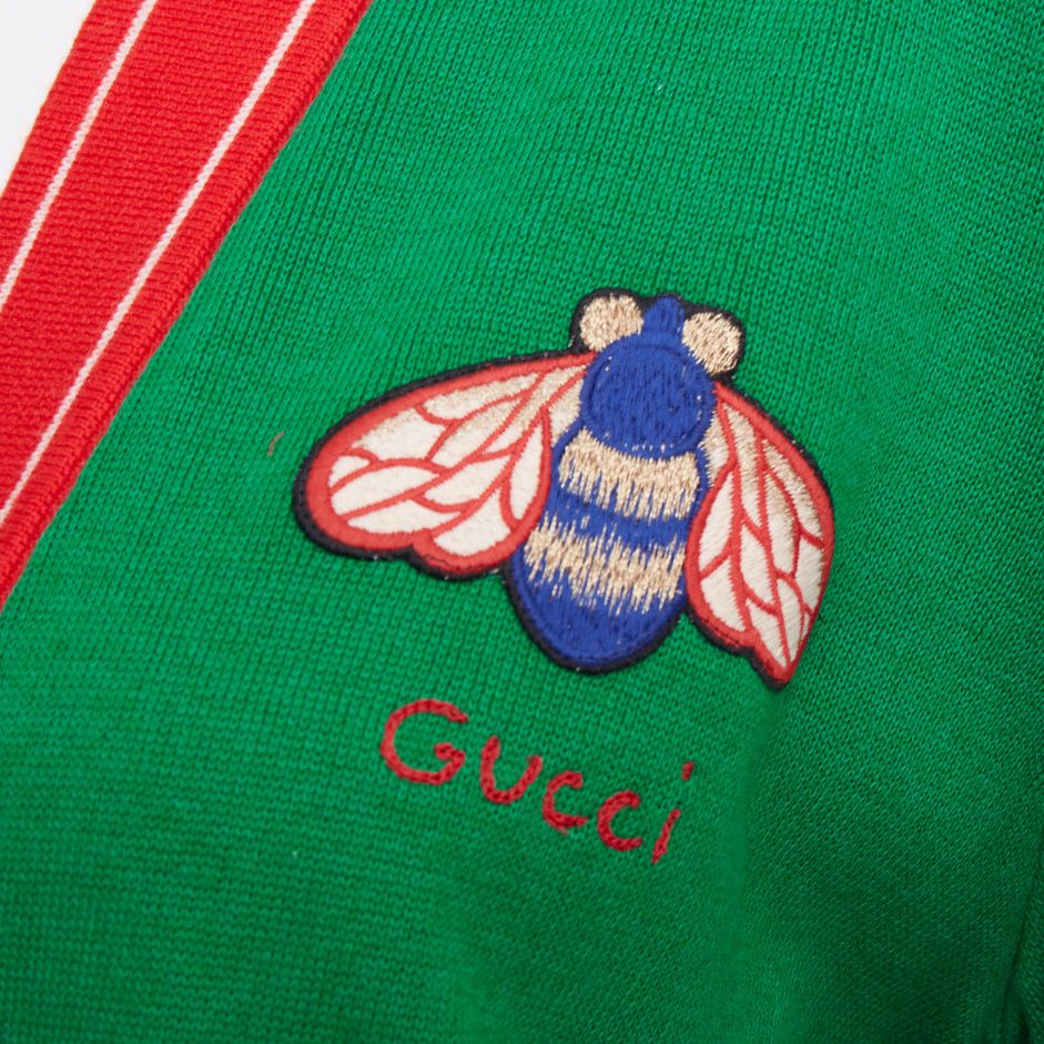Gucci GUCCI Michele green cotton cashmere Bee embroidered cardigan XXS Size S / US 4 / IT 40 - 2 Thumbnail
