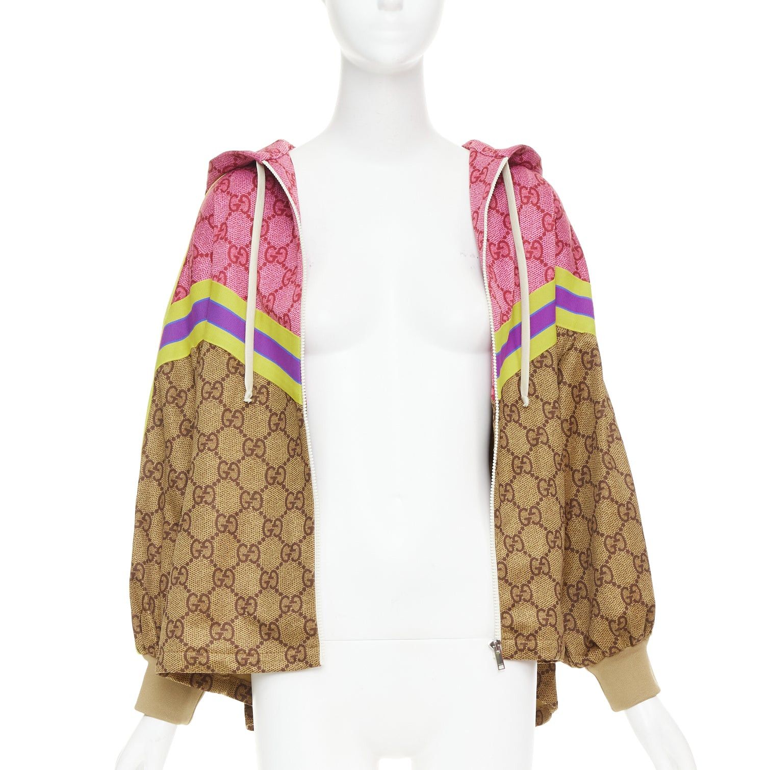 Gucci GUCCI 2019 Michele Runway GG Technical Pleats brown pink GG monogram flared track jacket XS Size XS / US 0-2 / IT 36-38 - 3 Thumbnail