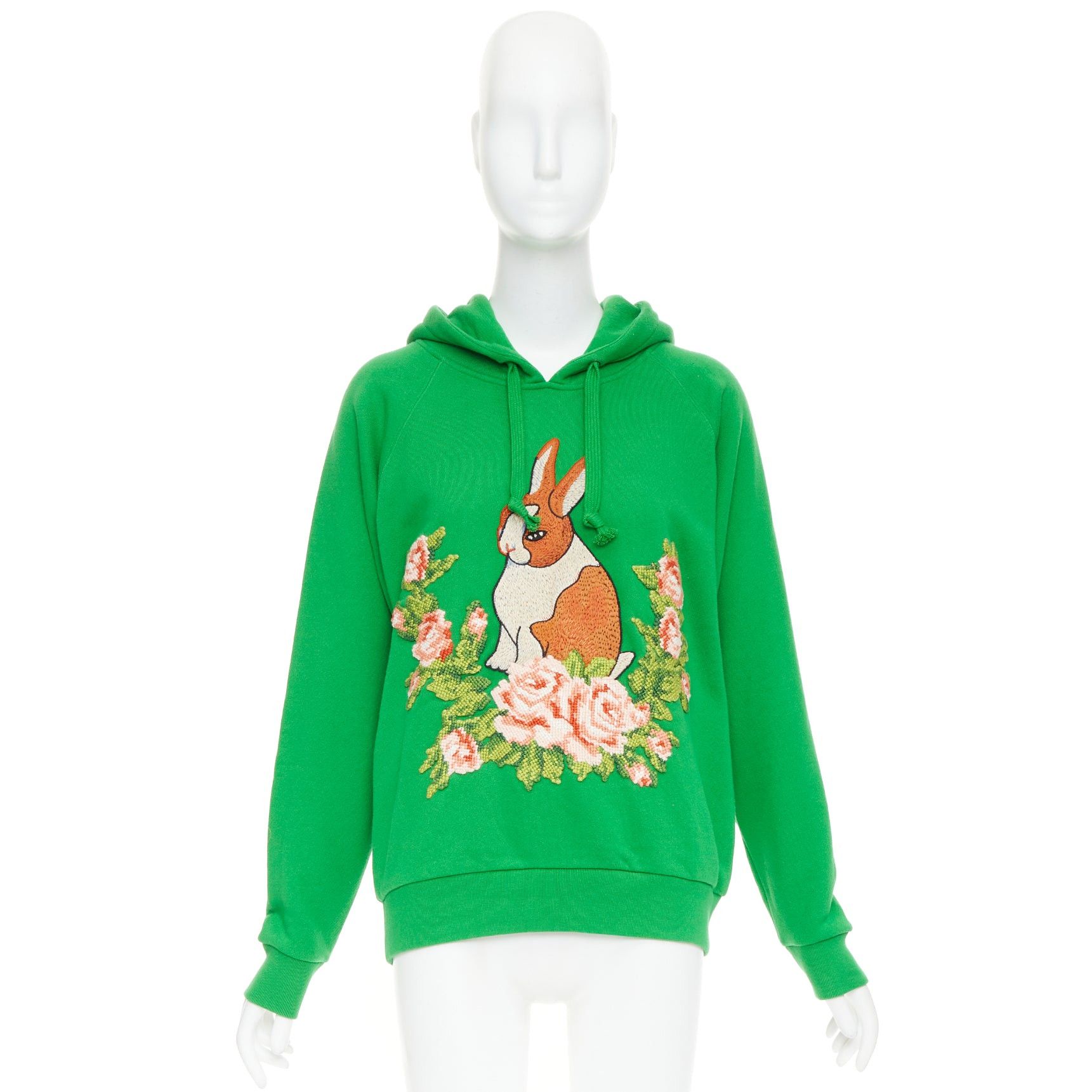 Gucci GUCCI Michele green cotton jersey embroidered Bunny flower hoodie XS Size XS / US 0-2 / IT 36-38 - 9 Thumbnail